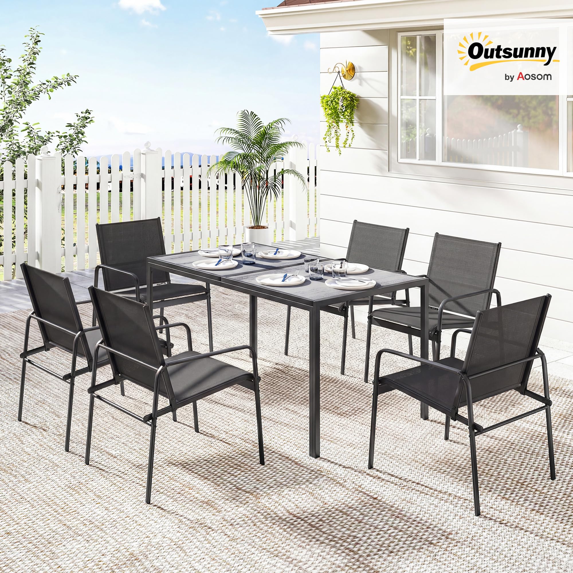 Outsunny Set Tavolo e Sedie da Giardino 7 Pezzi Nero
