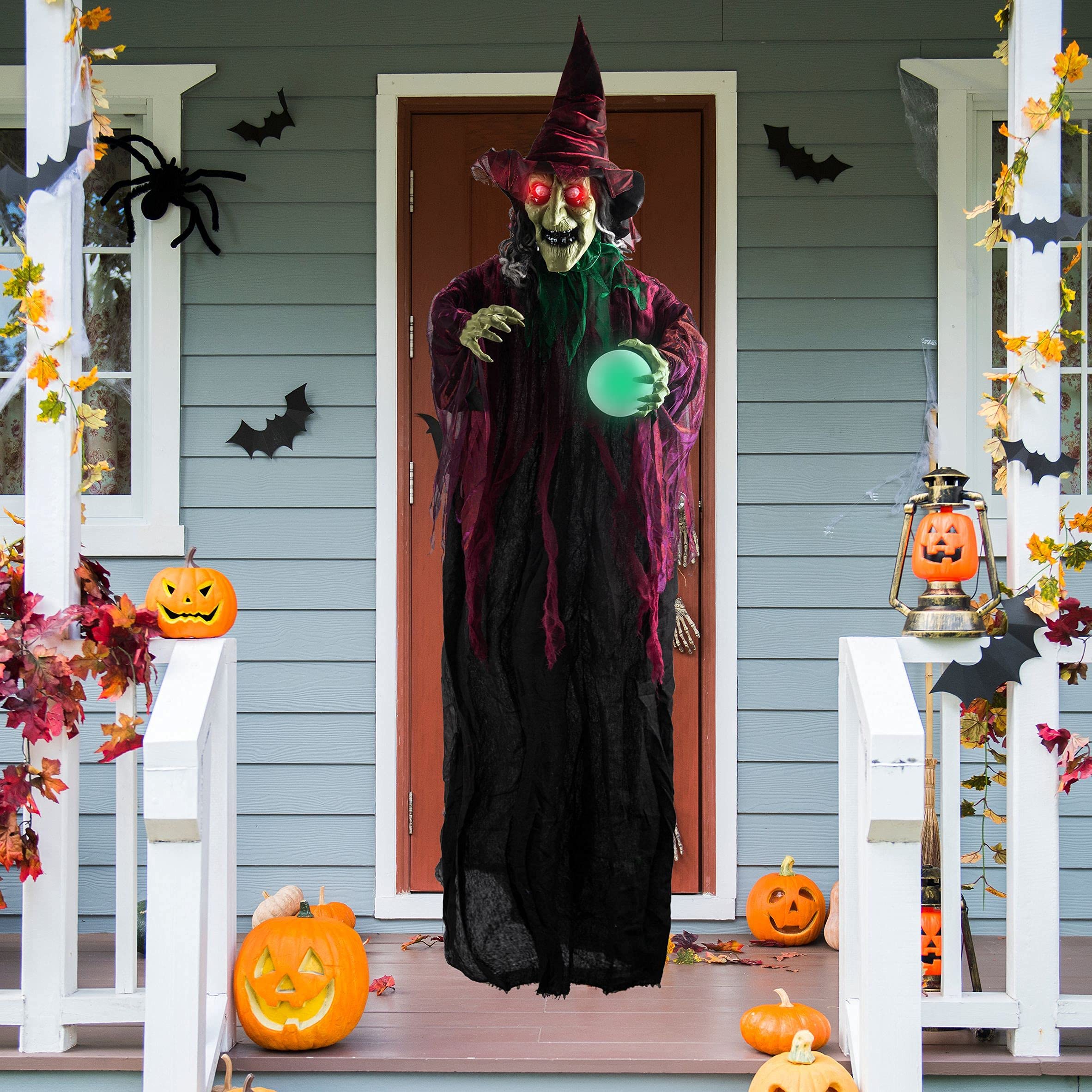 JOYIN Wisząca Dekoracja Czarownicy na Halloween - Animowana Przerażająca Czarownica z Oczami LED i Dźwiękiem, Dekoracja na Zewnątrz, Trawnik, Podwórko, Patio