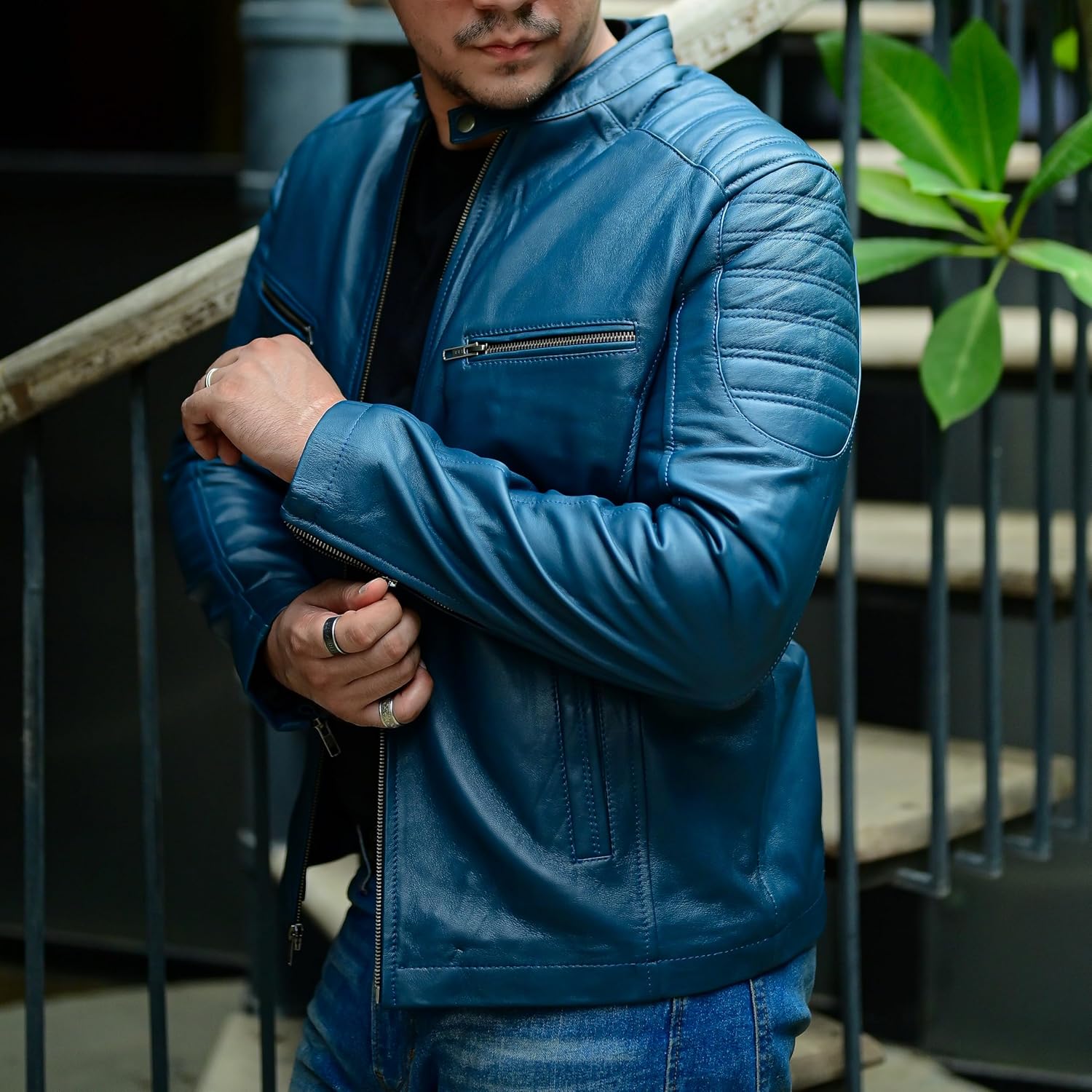 Jild Timeless Classic Leather Jacket Men - Biker Style Real Lambskin Café Racer Vintage Look Motorcycle Jackets for Men - Image 4