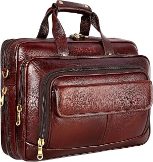 HYATT Leather Accessories 24 litres Capacity Expandable Natural Leather Laptop Briefcase Shoulder Bags for Men Office (Dim... Price In India