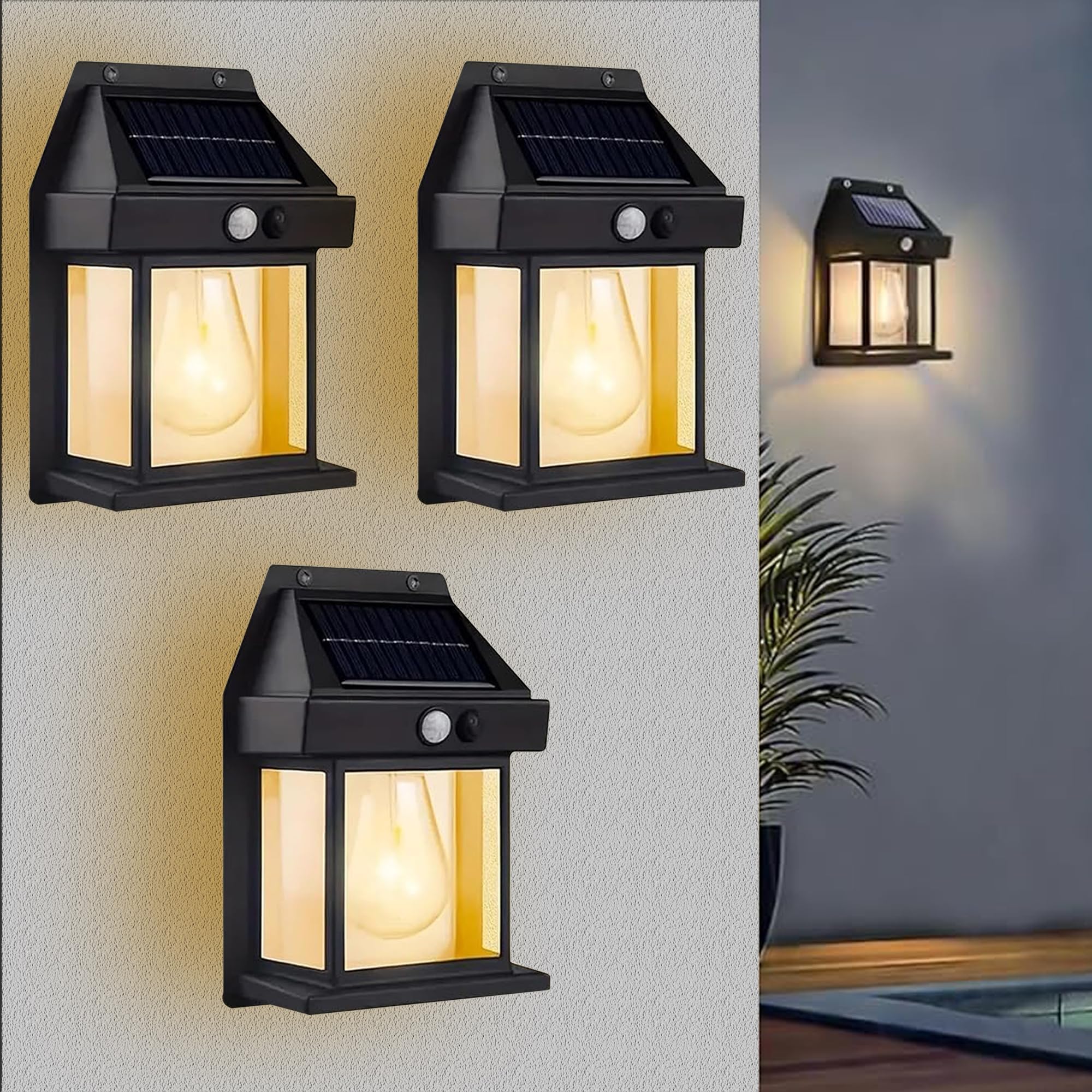 Btag Solar Wall Lights Outdoor Motion Sensor Auto Chargeable Exterior LED Sconce Front Porch Security Lamps Waterproof for Patio Garden (Pack of 3, Warm Yellow) (B0D49D5R1R) Amazon Price History, Amazon Price Tracker