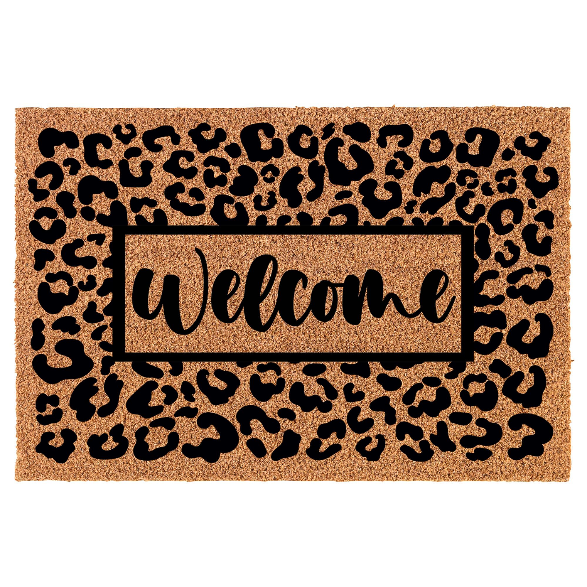 Welcome Doormat Coco Coir Door Mat Gift Welcome Leopard Print (24" x 16")