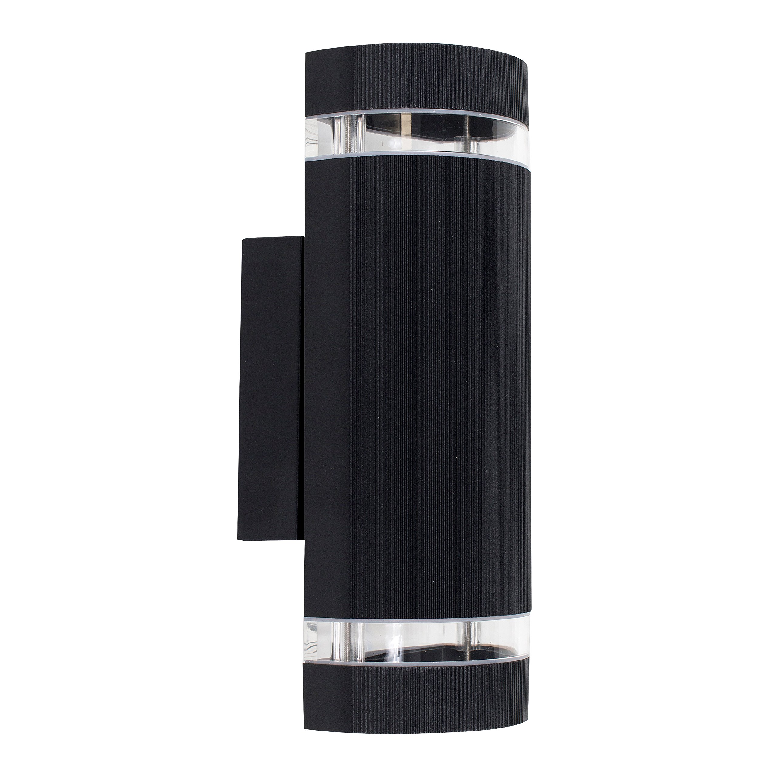MiniSun | Modern Aluminium Curved Outdoor IP54 Rated Black Ribbed Contrasting Glass Shade Wall Light Fitting | Outdoor Wall Lights, Home Décor & Improvement Essential | Mains Wired