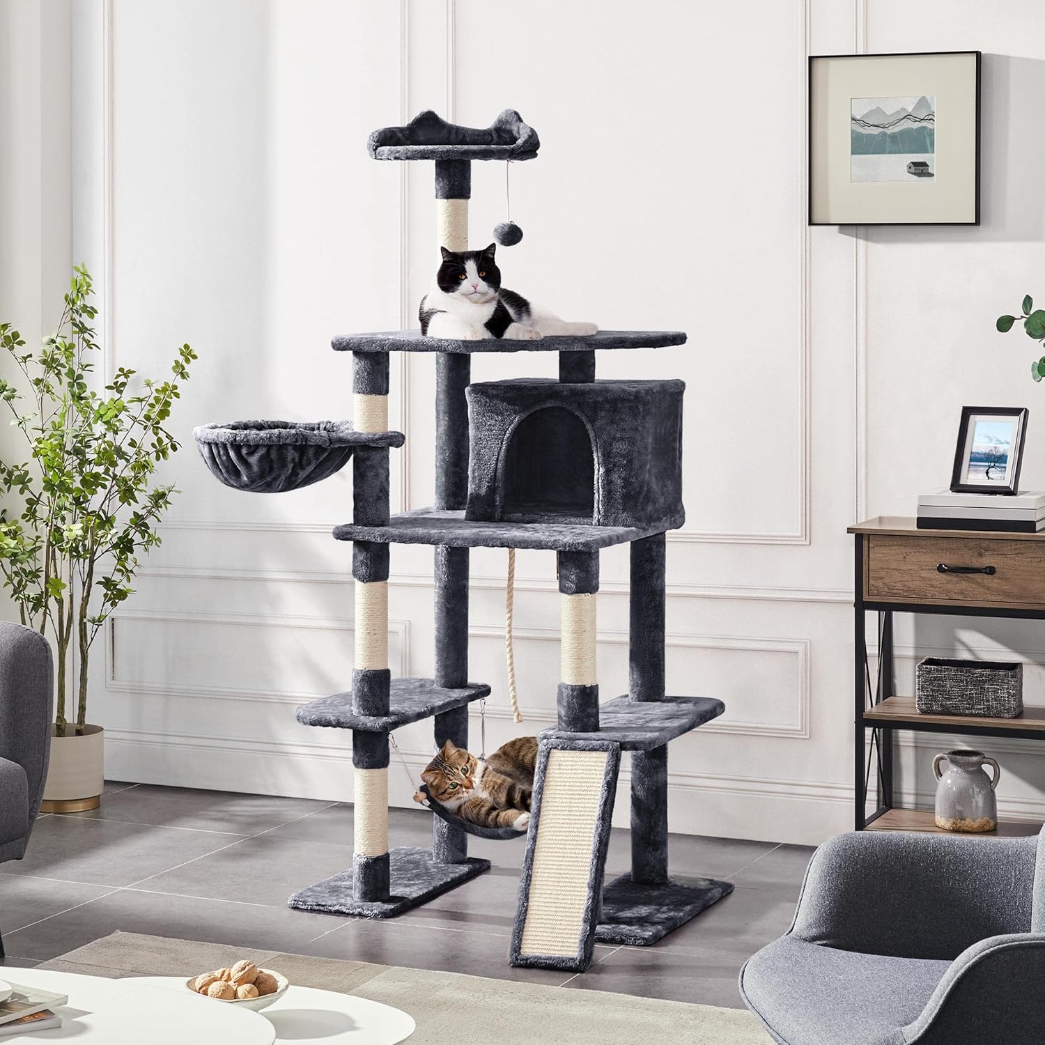 Product image of Yaheetech 70in Multi-Level Cat Tree Tower Condo Furniture with Sisal-Covered Scratching Posts, Plush Condos, Cozy Basket and Perch Hammock for Kittens Pet House Play