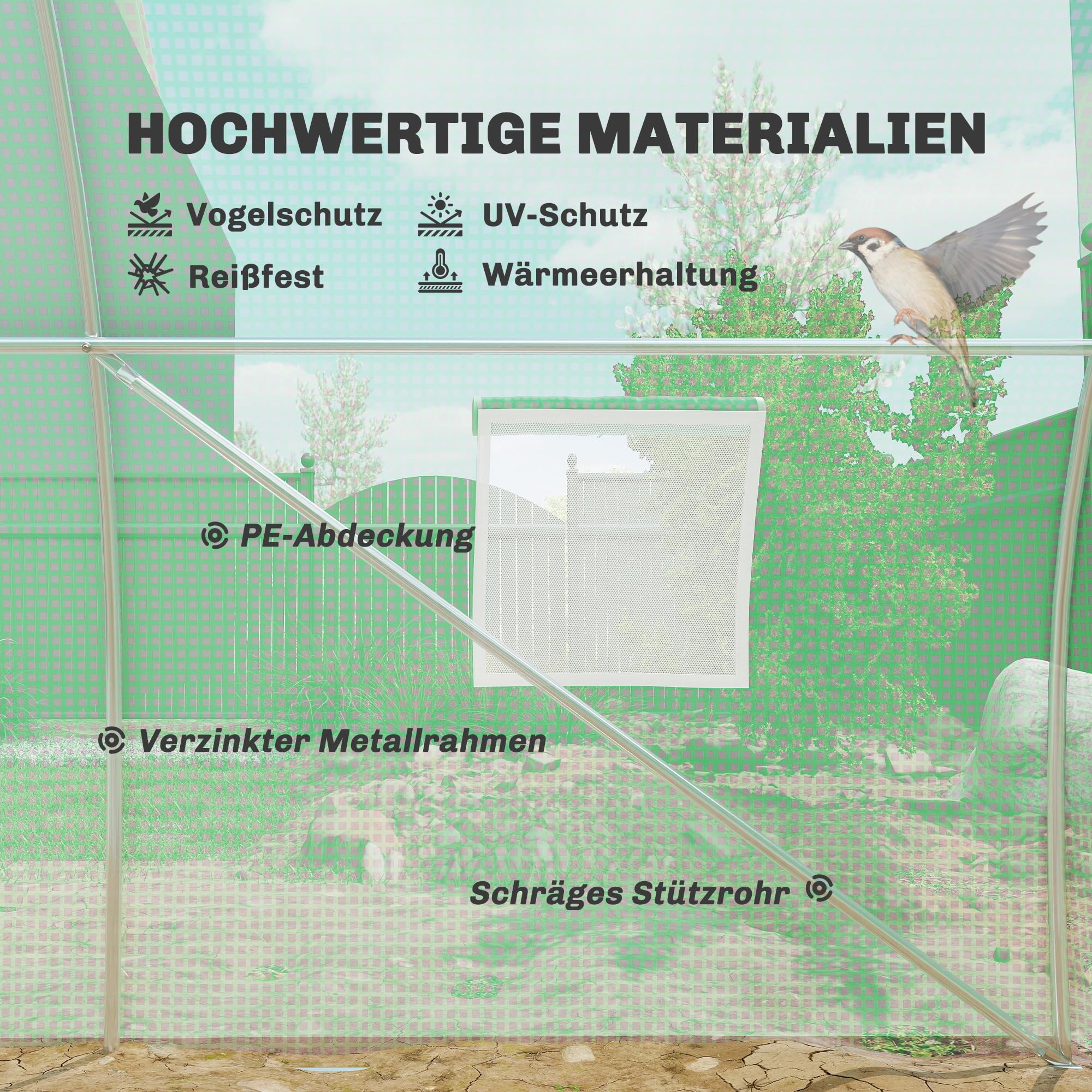 Outsunny Foliengewächshaus begehbares Polytunnel 6 x 3 m Gewächshaus mit 8 Fenster Treibhaus Frostschutz Stahlrohr Dunkelgrün