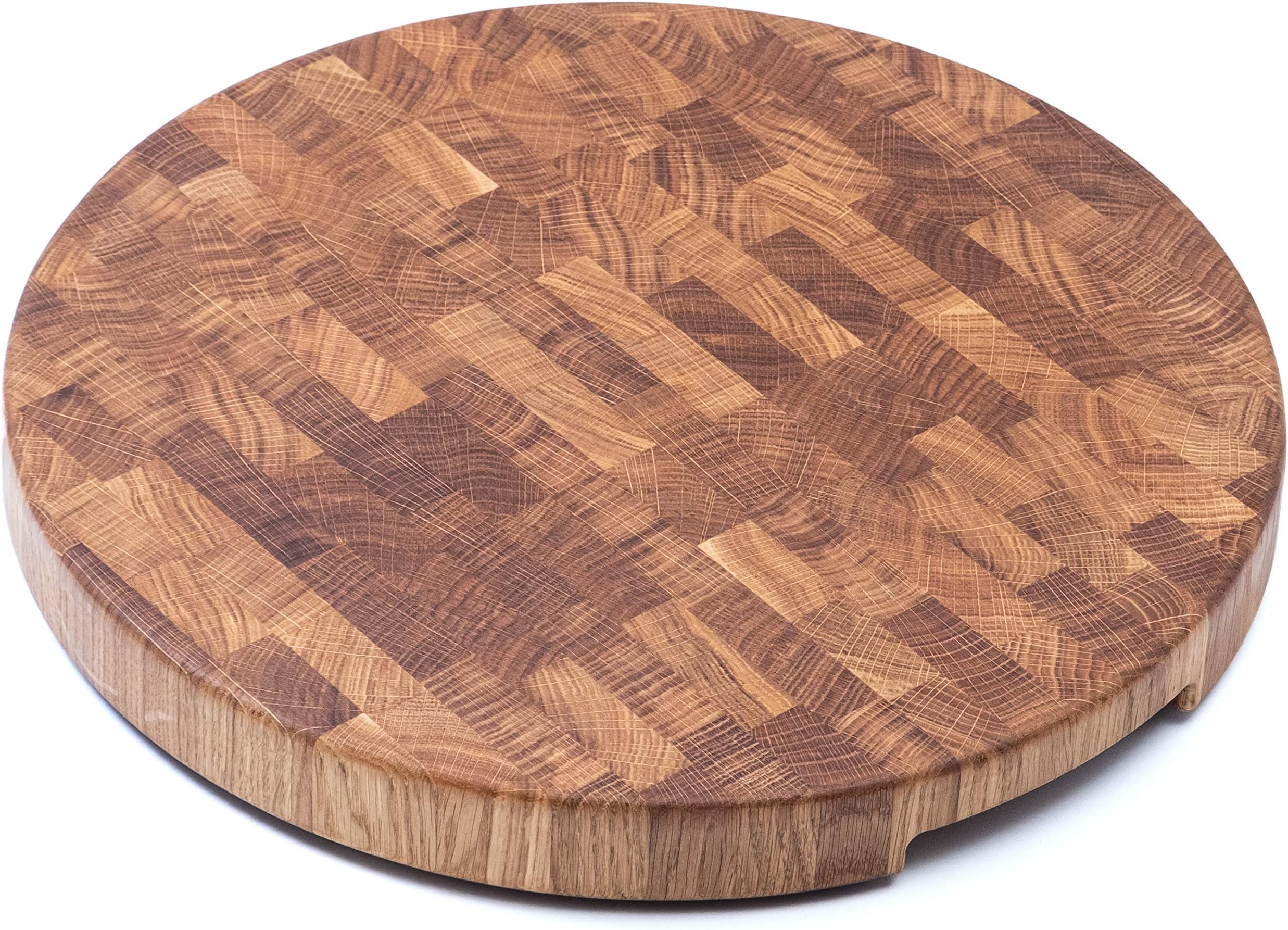 Round End Grain Wood cutting board 20 x 2 inch - Extra Large - Kitchen Wooden Butcher Block - Chopping Board - Wooden Cheese Carving Board - Oak cutting board with feet (DT R20)