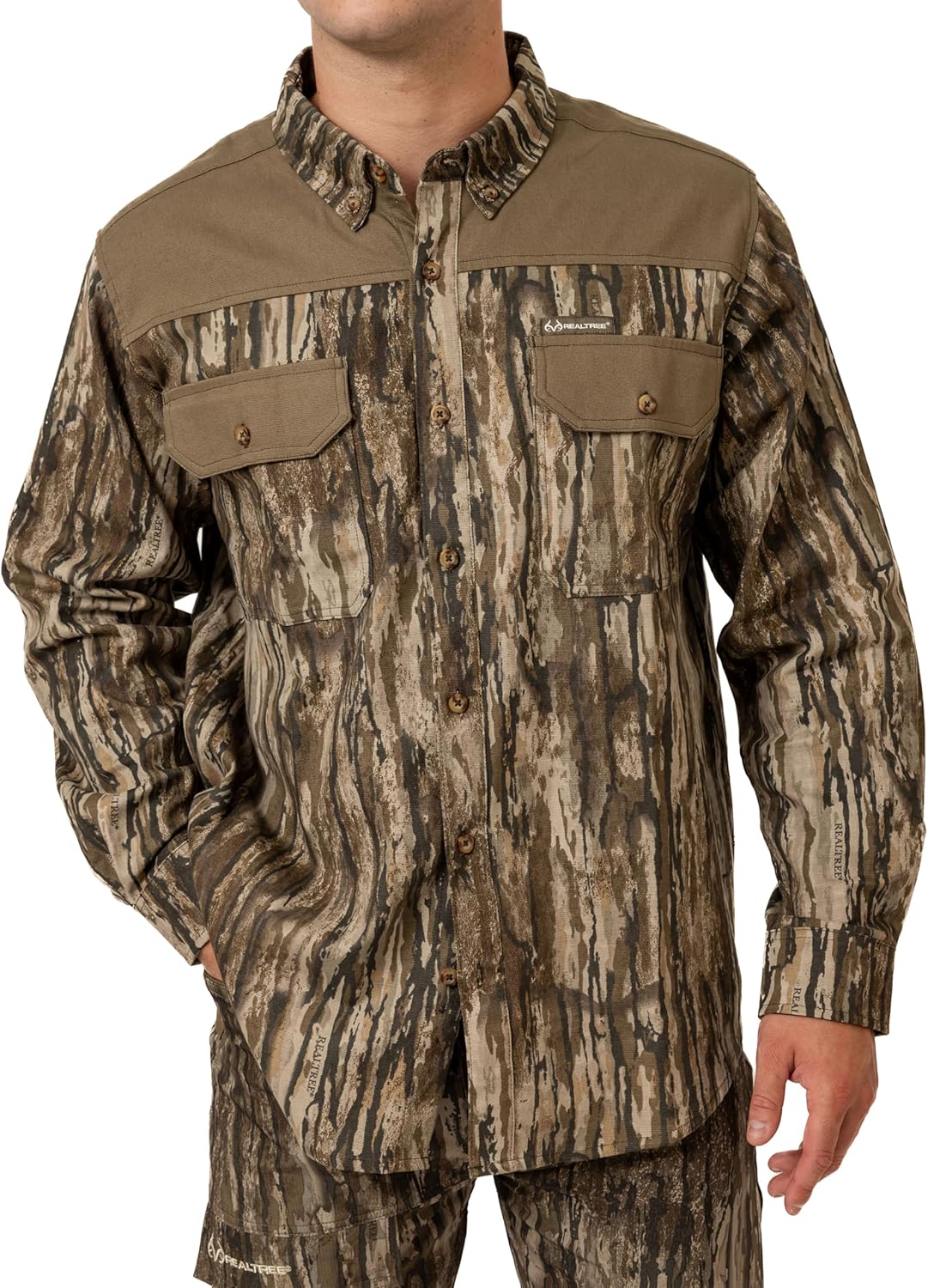Realtree Men’s Long Sleeve Button Down Camp Shirt – Midweight, Cotton, Breathable Outdoor Shirt for Hunting and Fishing