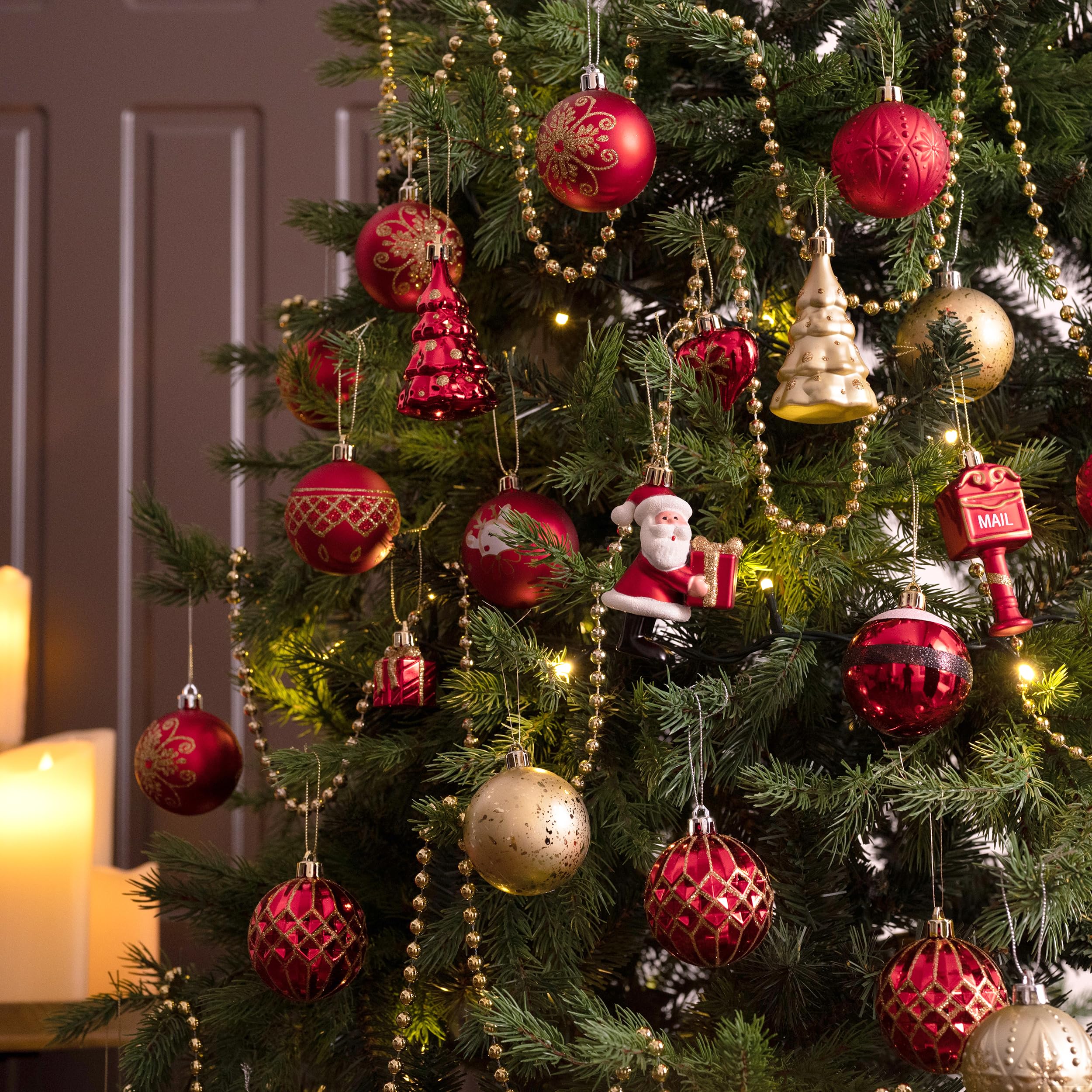Valery Madelyn Christmas Tree Decorations, Red Gold 40pcs 6-8.5cm Shatterproof Baubles for Tree Balls Ornaments - Image 2