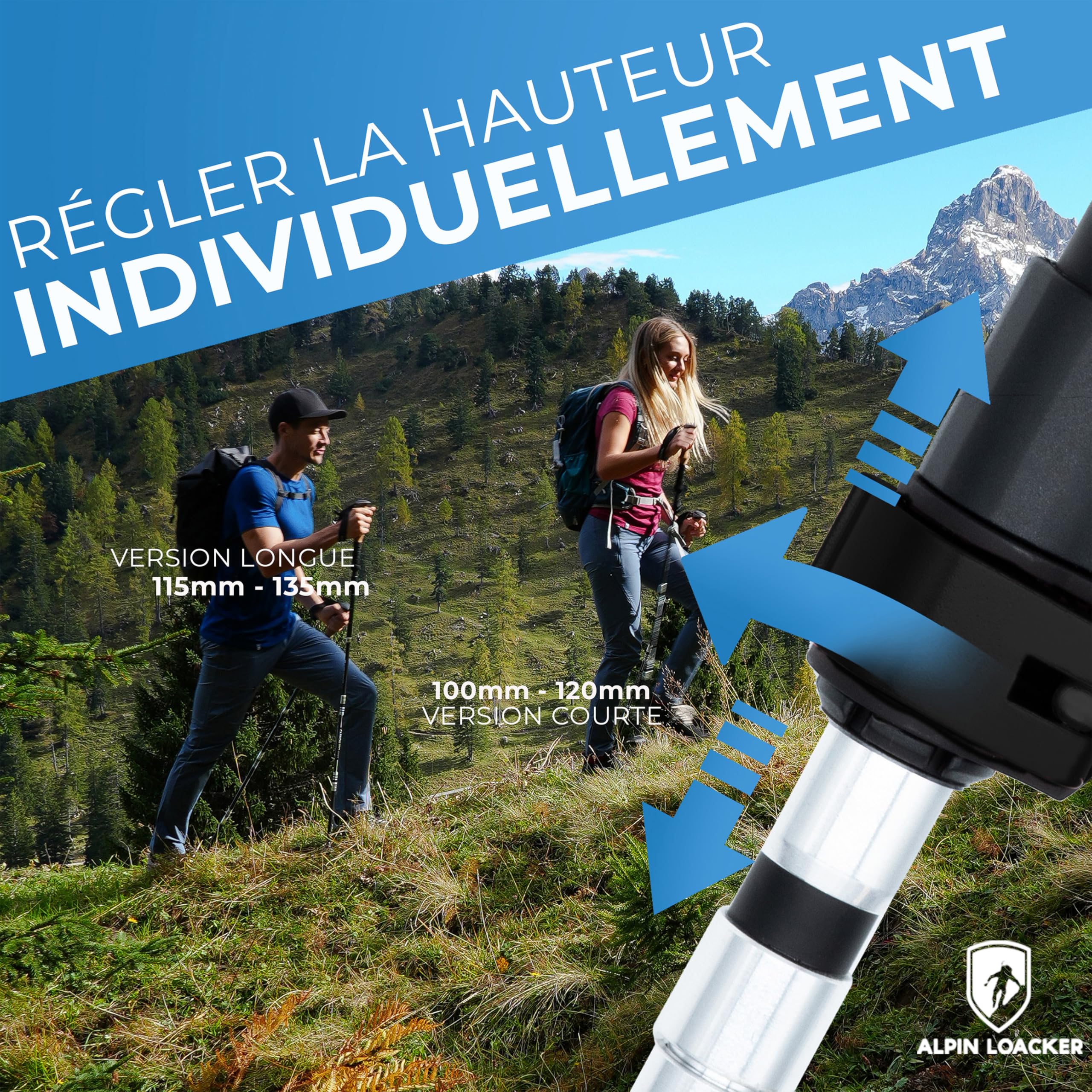 ALPIN LOACKER Bâtons de Trekking Pliables avec poignée en liège pour la Course à Pied, Le Sport Alpin et la Marche Nordique