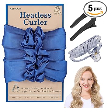 Heatless Hair Curling Headband,Overnight Hair Curlers for Long Hair, No heat Curling Rod Headband with Hair Clips, Scrunchie and Claw Clip, Curl Ribbon Rod Wave, Soft Silk DIY Hair Styling Tools Kit