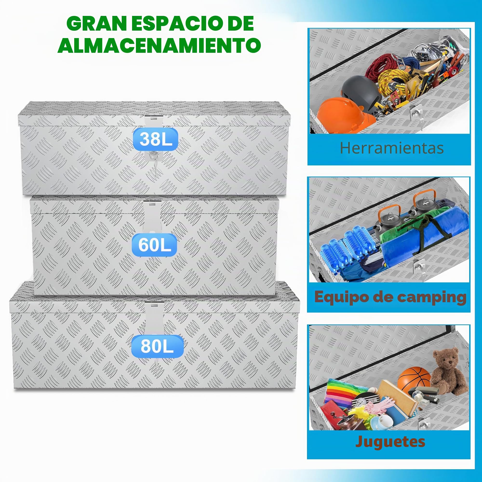 Froadp Caja de aluminio con tapa, 800 x 220 x 225 mm, caja de herramientas con cerradura, impermeable, de aluminio, para herramientas, camping y almacenamiento (plata)