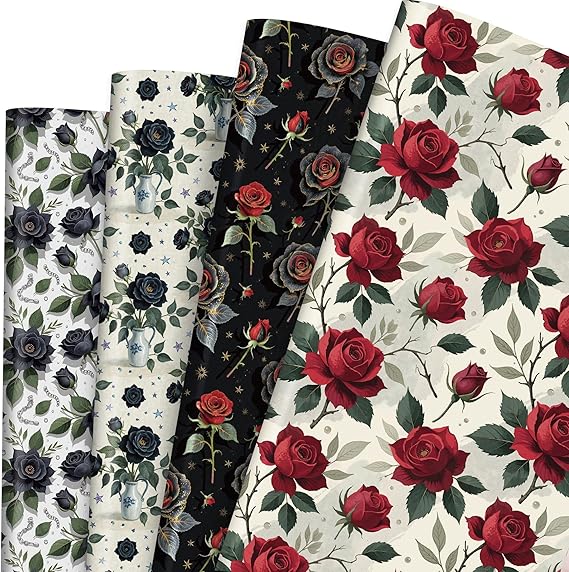 Amazon.com: Liobelon Black Roses & Red Roses Wrapping Paper - 12 Sheets ...