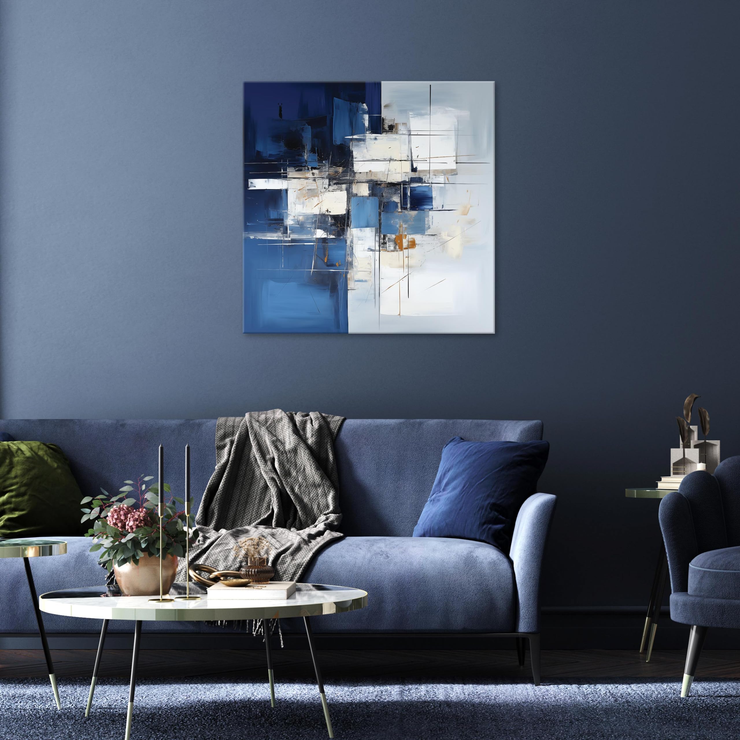 WallArena Stampe su tela 80x80 cm | Quadro astratto da parete in blu, stampa su tela, immagine su tela, dimensioni: 80x80 cm (LxA) - pezzo unico su tela.