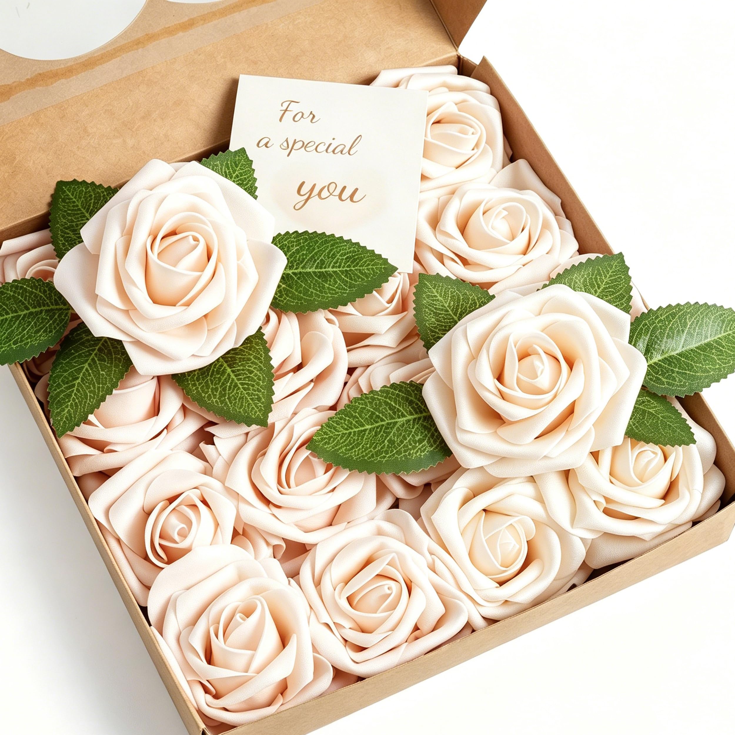 XIANNVXI Champagne Roses Artificial Flowers with Stems,Fake Foam Roses โ image 1