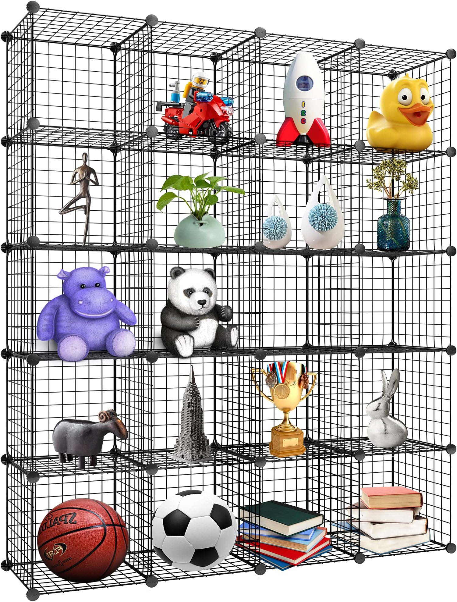 Meerveil 20 Metal Wire Cube Storage Unit, 37 x 37 cm, DIY Grid Wire Mesh Display, Closet Cabinet and Modular Storage Wardrobe, Storage Rack, for Bookcase Bookshelf Shelving Unit, Black