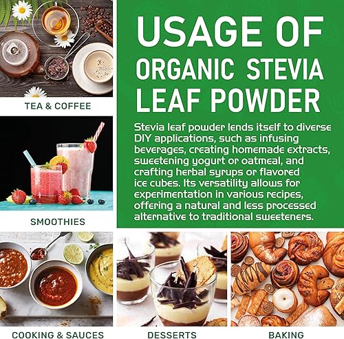 Miniatura 7 de Jiva - Polvo de hoja de estevia orgánico natural sin procesar de 1 libra, bolsa de papel kraft a granel  Producto de la India  Color verde, hoja de