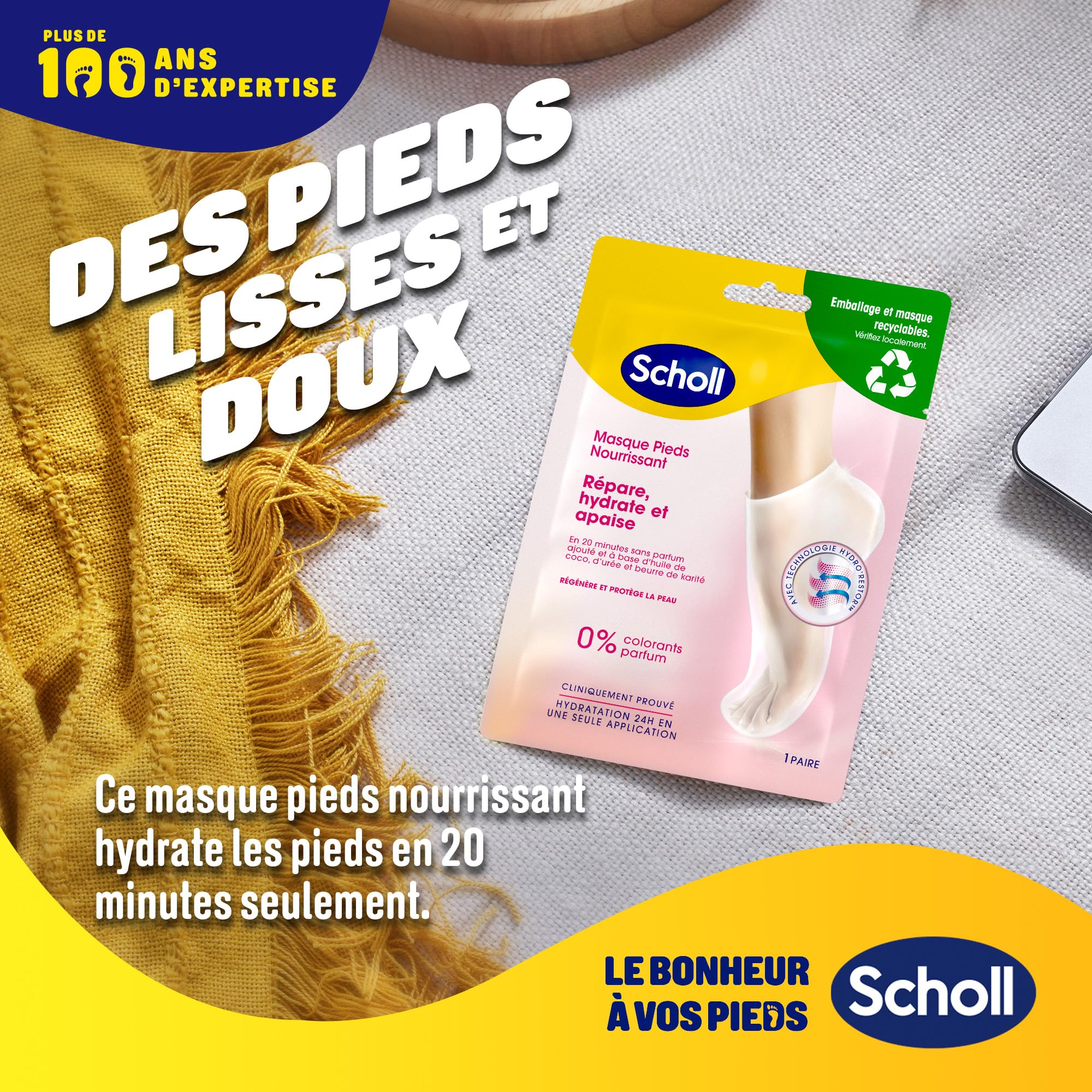 Scholl Masque Pieds Nourrissant à l'Huile de Noix de Coco: Sans parfum ni colorants pour peaux sèches. Chaussettes hydratantes non grasses, faciles à utiliser. Emballage et masque recyclables, 1 paire - 5