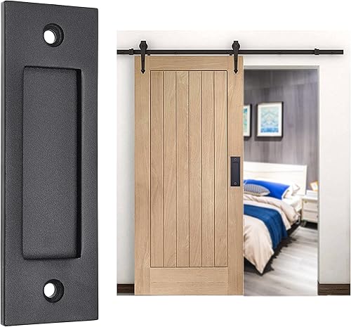 Miniatura 2 de Eco-Fused 2 tiradores de dedo para puerta corrediza de granero (negro) con tornillos autorroscantes, mango inferior plano de acero sólido de 6