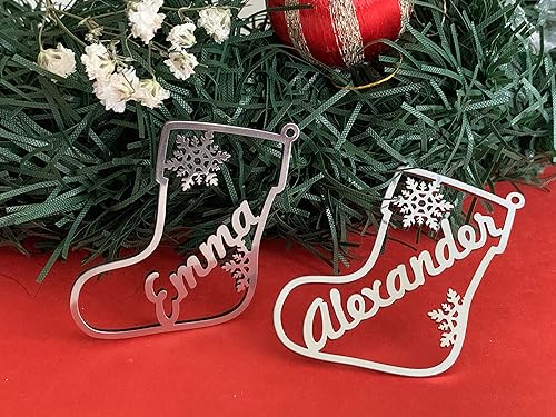 Personalized Christmas Name Stockings Stainless Steel Hanging Ornaments Custom Gifts Name Tags Xmas Decor Handmade Decorative Metal Holiday Tree