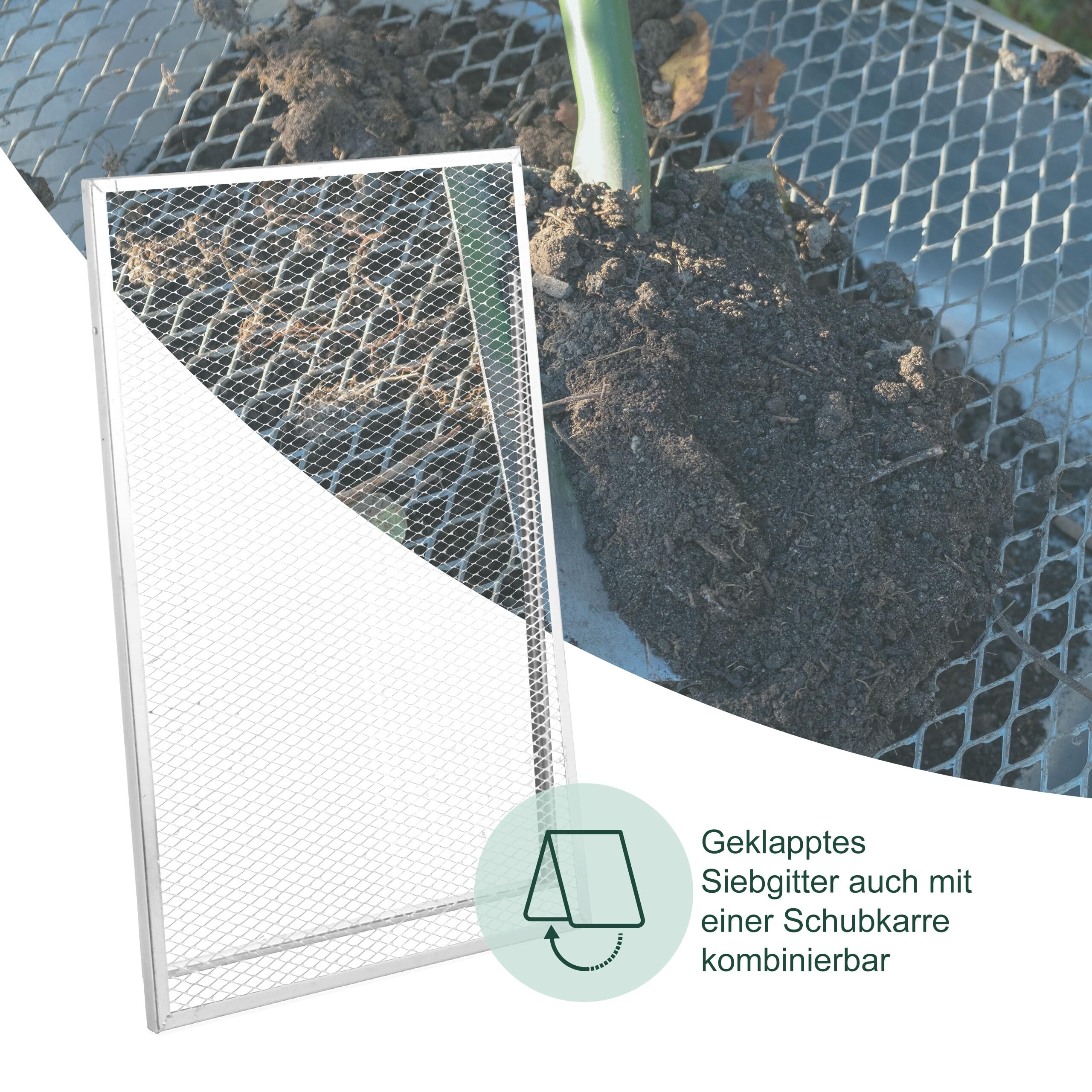Relaxdays Durchwurfsieb, HxB: 100 x 60 cm, verzinktes Gartensieb, Streckmetall 15 x 30 mm, Kompostsieb, Stahl, silber