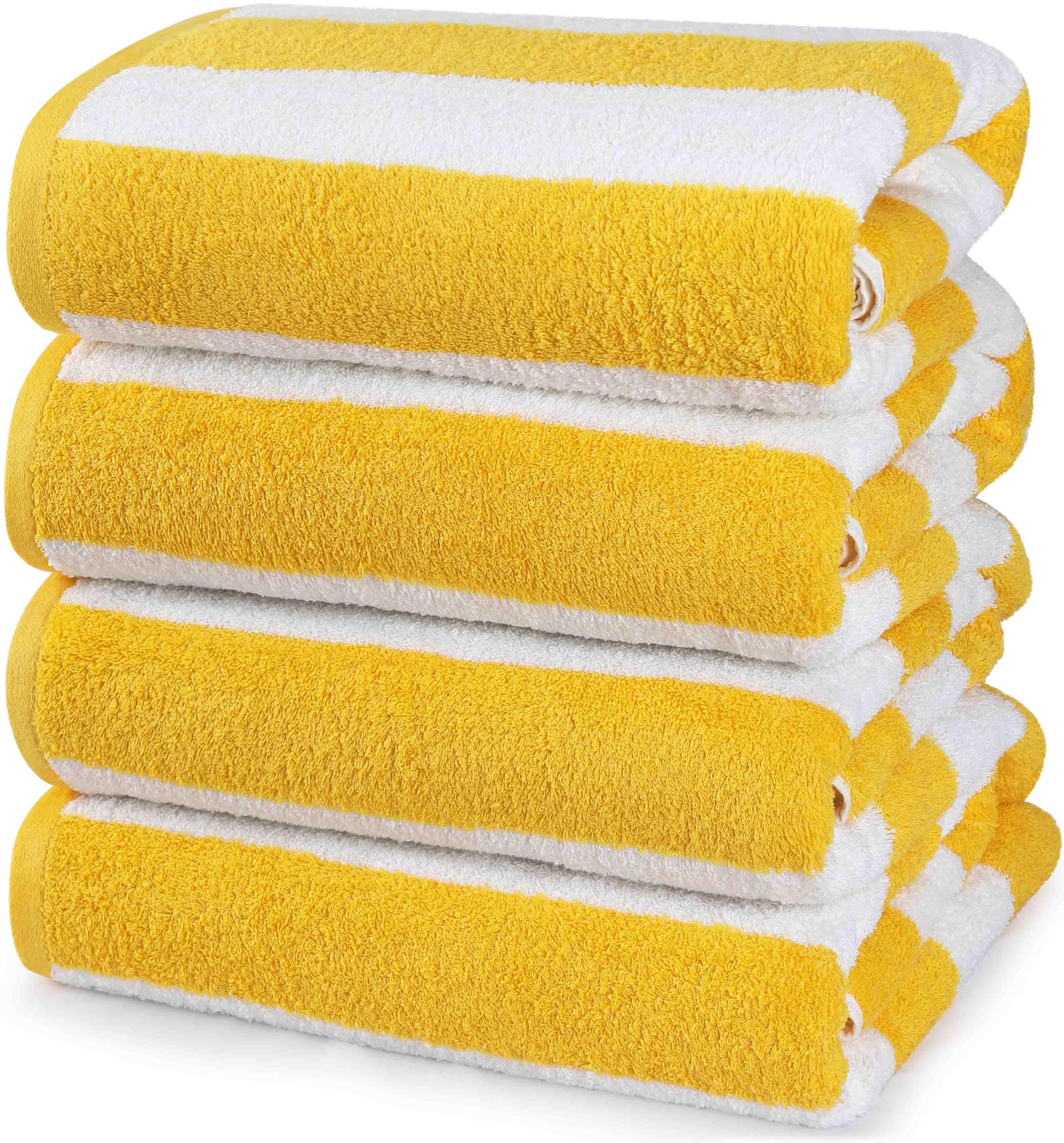 Utopia Towels 4 Pack Cabana Stripe Beach Towel, 30 by 60 Inches, Oversized 100% Ring Spun Cotton Pool Towels, Highly Absorbent Quick Dry Bath Towels for Beach, and Swim, Yellow