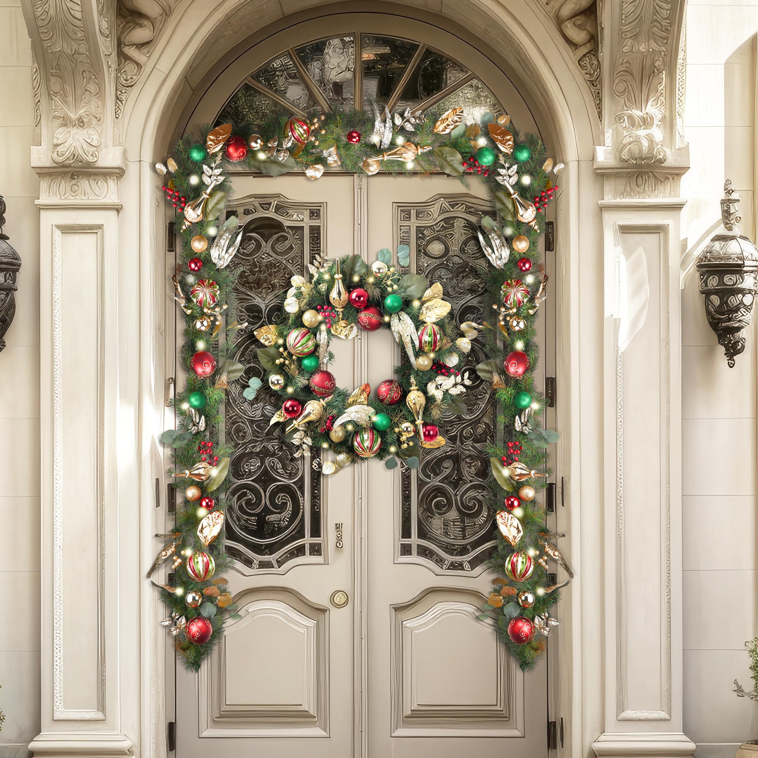 Valery Madelyn Pre-Lit Christmas Wreath for Front Door with Lights, 30 ...