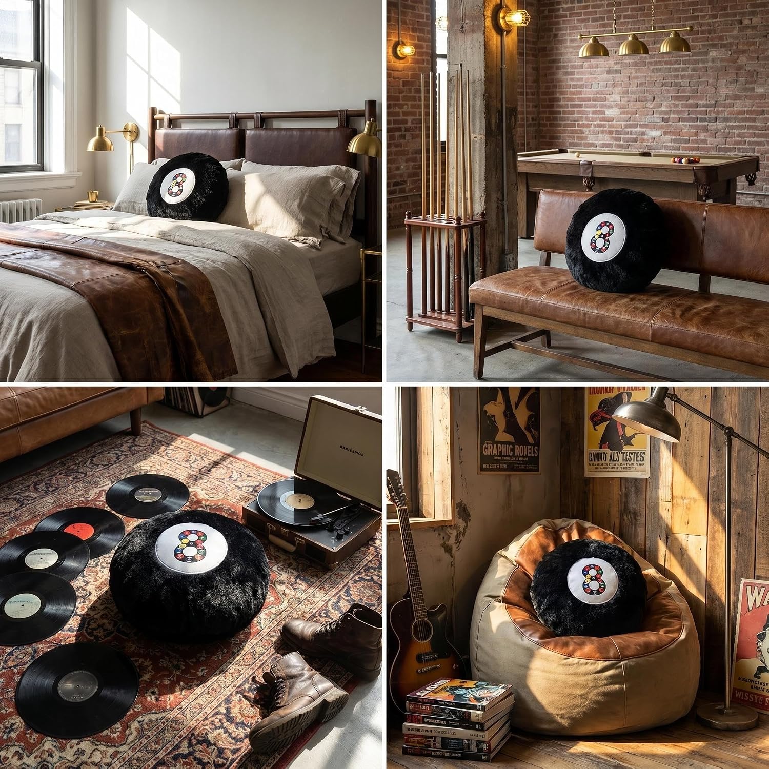 OXPASANHI 11.8 Inich Black 8-Ball Print Plush Round Throw Pillow Soft Fluffy Stuffed Decorative Pillow for Sofa Bed image 3
