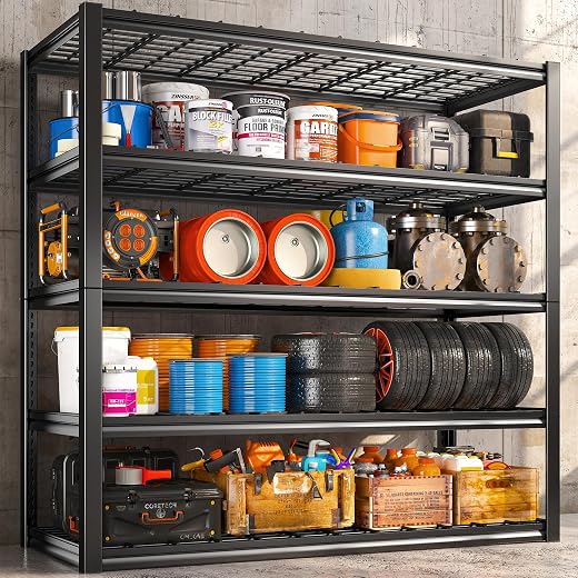 REIBII 72" Garage Storage Shelves Load 2000Lbs, Wide Heavy Duty Shelving, Adjustable 5-Tier Metal Shelving ,Large Garage Shelves ＆ Utility Shelf,72" H x40 W x18 D