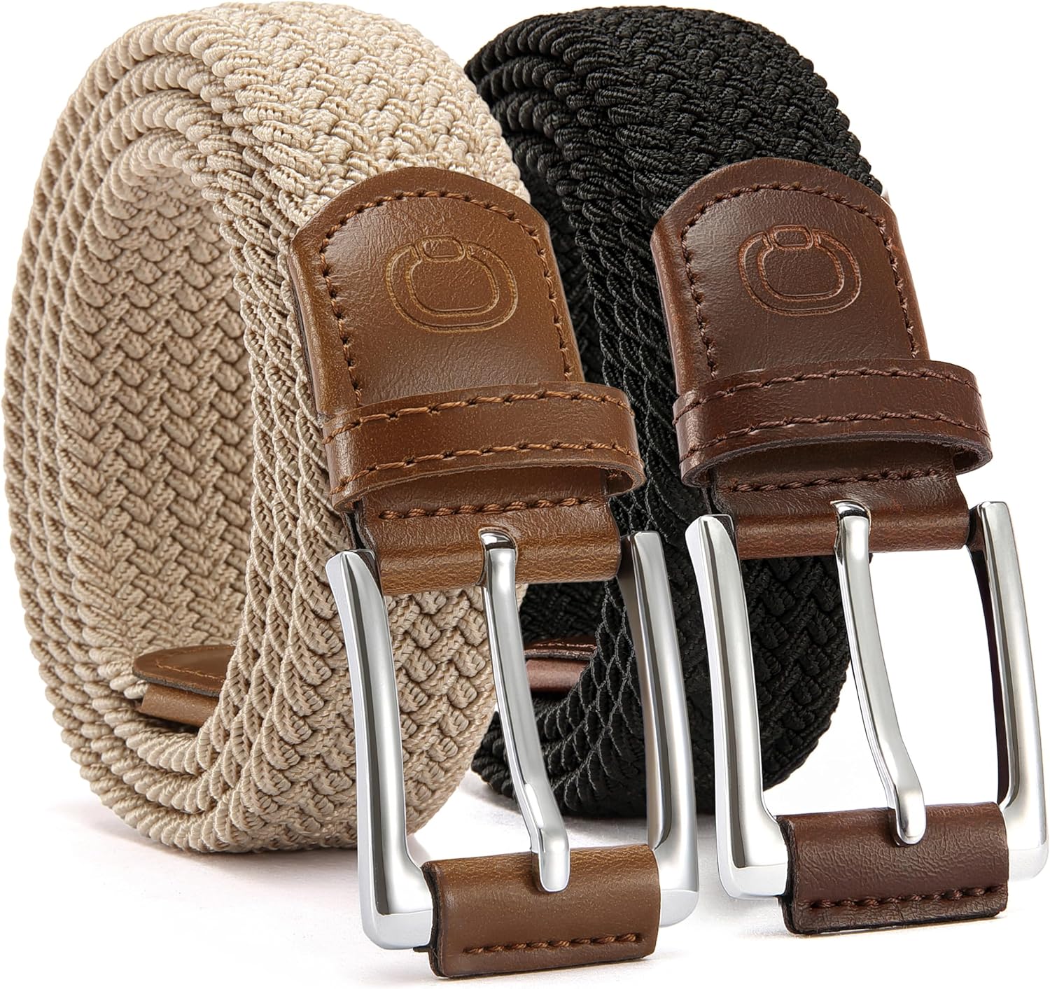 CHAOREN Stretch Belt Men 2 Pack - 1 3/8" Braided Golf Belts For Men - Casual Elastic For Pants and Jeans
