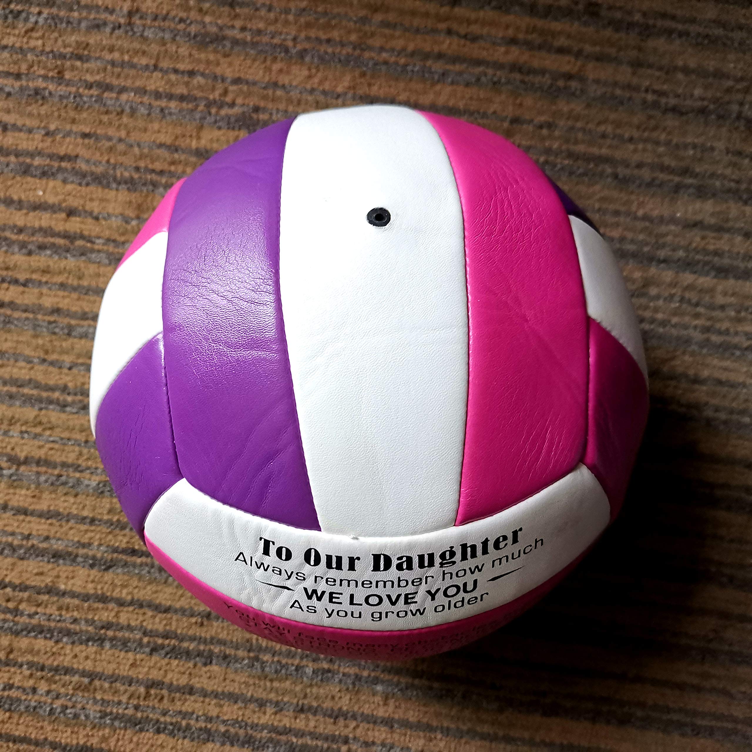 ANCBRUT Ballon De Volleyball Personnalisé Pour Fille - Ballons De Sport D' Intérieur Et D'extérieur - Message Gravé - Cadeau D'anniversaire De La Part De Maman Et De Papa - Avec Pompe (rose