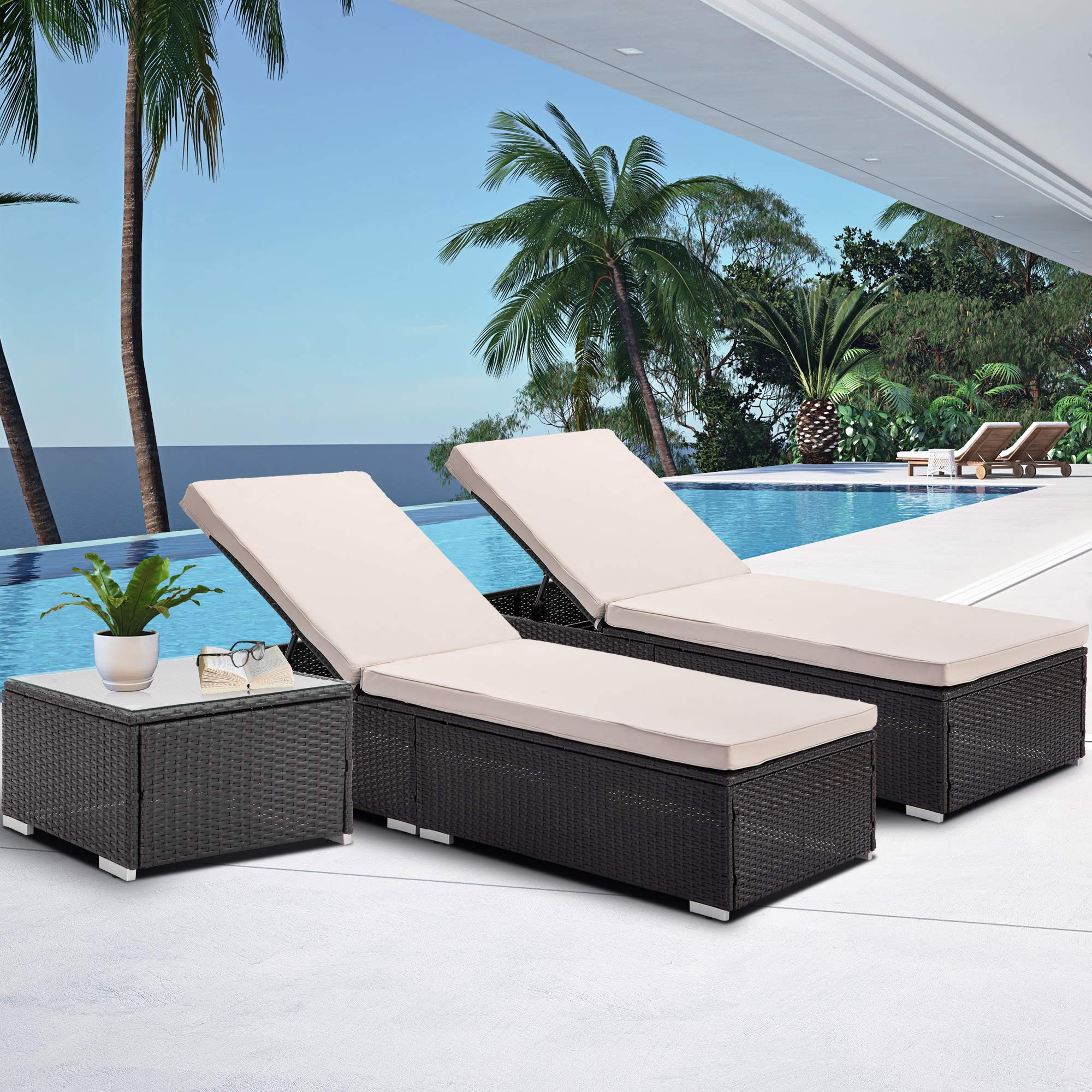Bronze Tree Patio Outdoor Chaise Lounge Chairs for Outside, Rattan Wicker Outdoor Patio Pool Lounge 