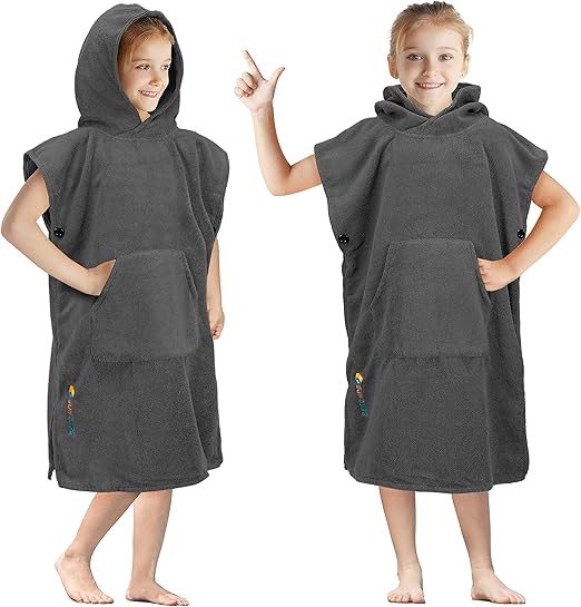 SUN CUBE Kids Changing Robe Surf Poncho, Kids Beach Towels, Hooded Towel for Toddler Bath Pool, Microfiber Quick Dry Wearable Towel Poncho with Hood, Swim Towel for Boys Girls 3-7 Years, Black