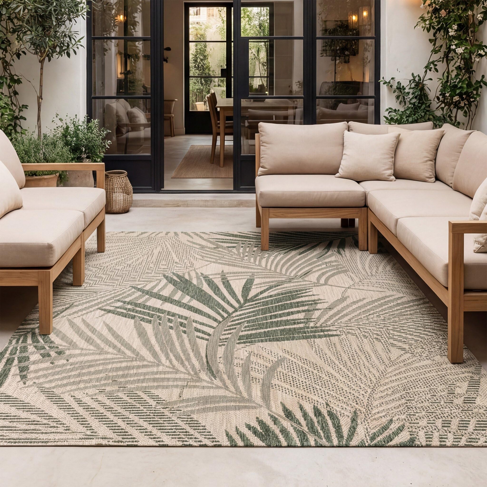 FRAAI | Home & Living Tapis d'extérieur - Tiga Palm Vert - 80x150 cm - Tapis Exterieur Resistant Pluie - Rectangulaire - Terrasse, Jardin, Balcon | Résistant aux intempéries - Synthétique - Polypropylène - Balcon, Jardin/Terrasse - Tapis d'extérieur