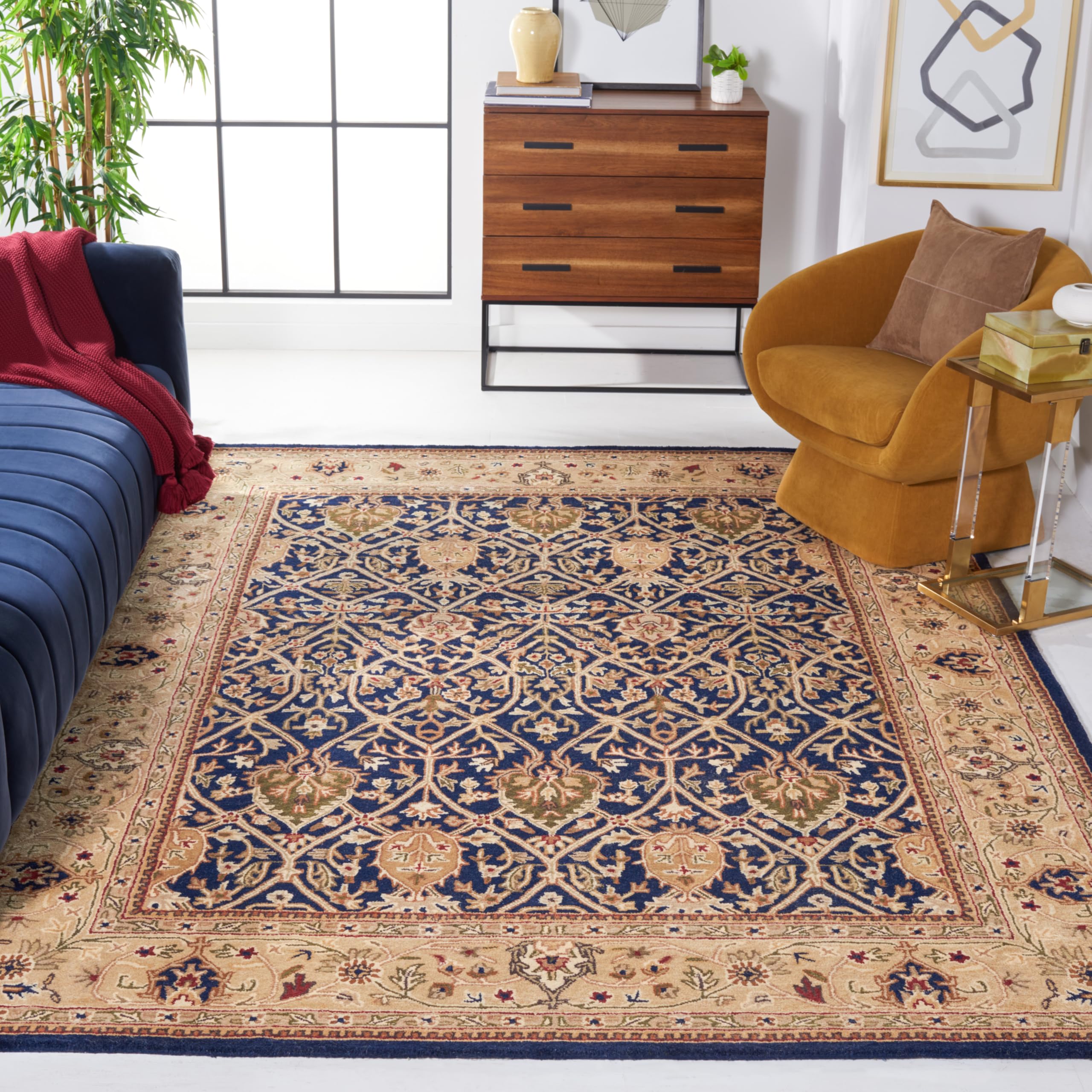 SAFAVIEH Persian Legend Collection X-Large Area Rug - 11' x 15', Blue & Gold, Handmade Traditional Wool, Ideal for High Traffic Areas in Living Room,