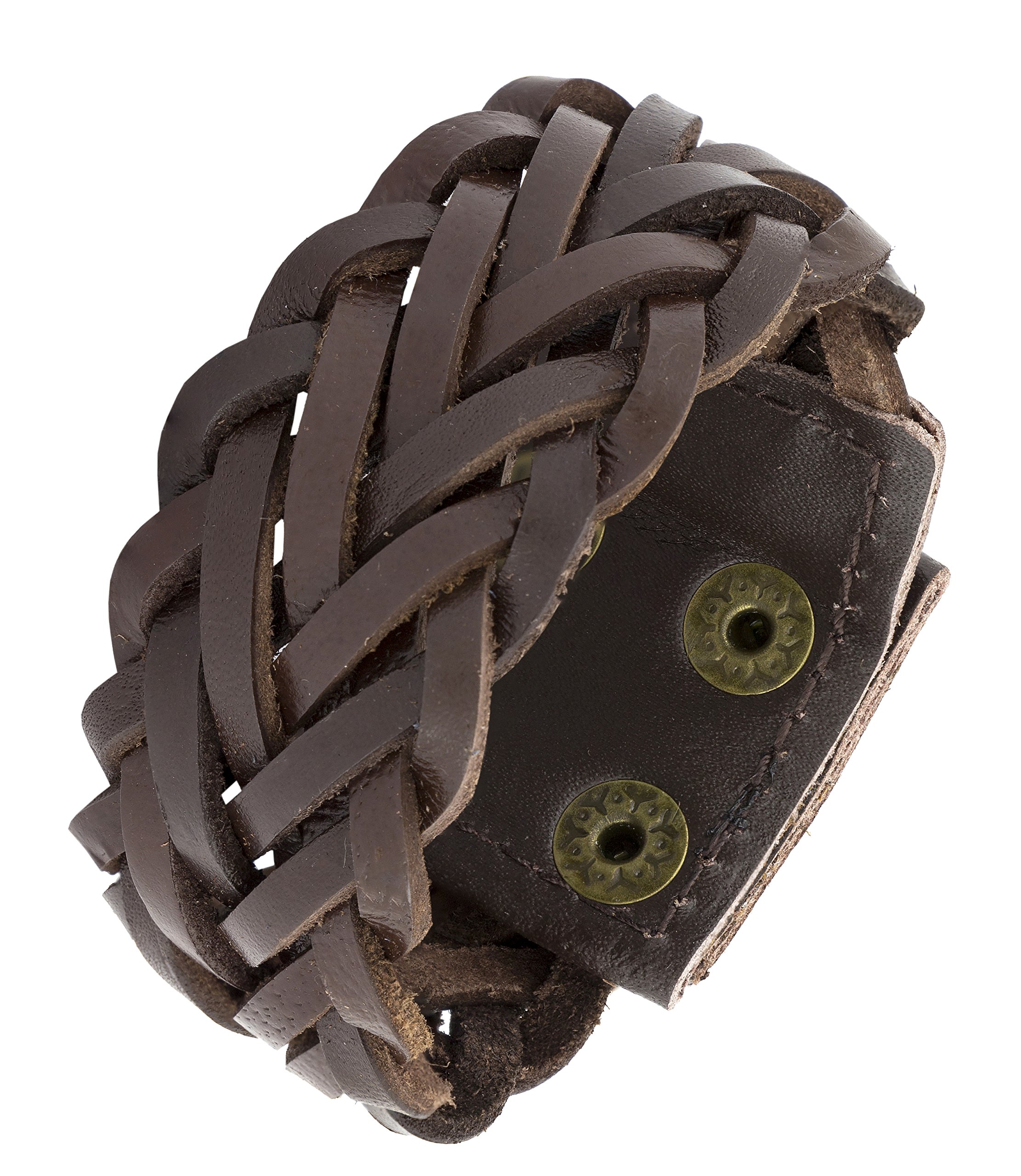 ZIVOMBraided Biker Funky Handcrafted Chocolate Leather Wrist Band Bracelet
