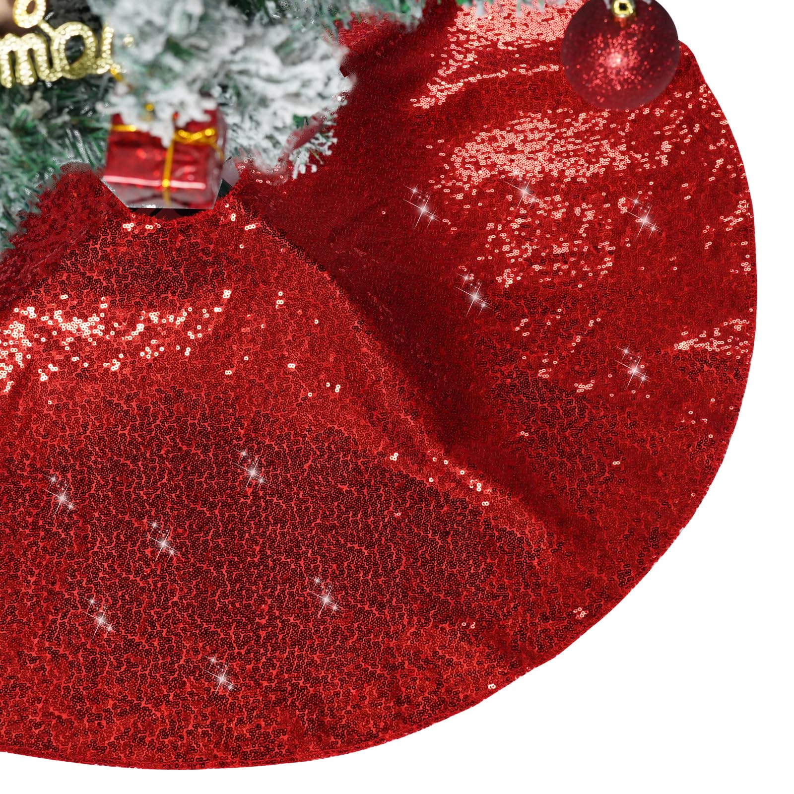 Jupe de sapin de Noël pailletée rouge 127 cm aux finitions soignées