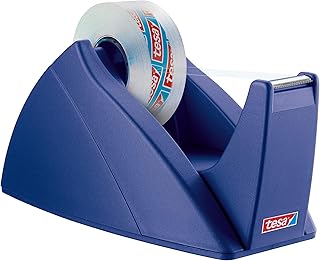 tesa Easy Cut dyspenser stołowy – do wielokrotnego napełniania, stabilny dozownik taśmy klejącej do rolek taśmy klejącej do 33 m x 19 mm – niebieski