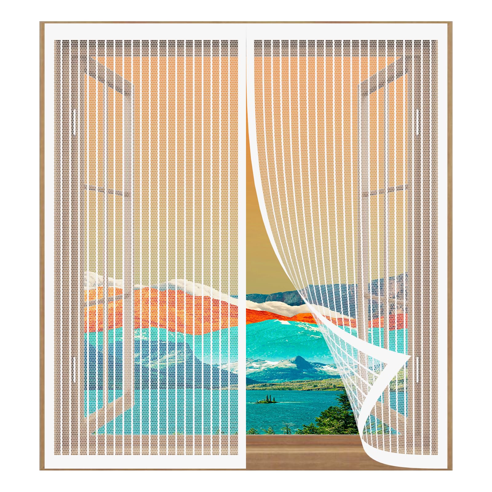Fly Screen Mosquito Net 117 x 97 cm Easy Installation No Drilling Or Screwing Magnetic Flyscreen Net for Windows Nets to Keep Bugs Out, White