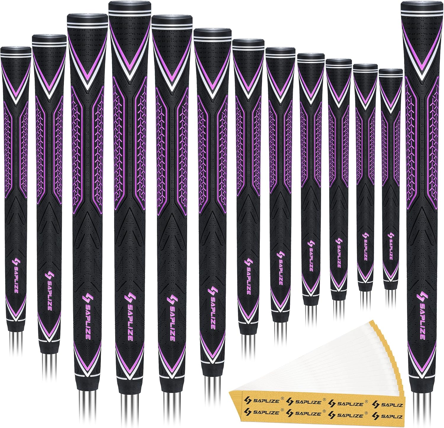 SAPLIZE High-performance Rubber Golf Grips 13 Pack, High Shock Absorption, Non-slip, Choose from 13 Grips with 15 Tapes or Full Regripping Kit, Std/Mid/Jumbo, CC10 Series