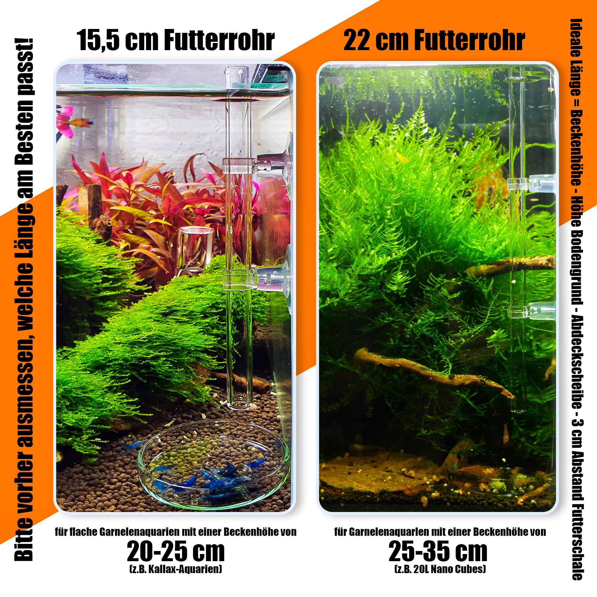 Lot de tubes d'alimentation en verre de laboratoire 28 cm – Fabriqué en Allemagne – Tube d'alimentation d'aquarium avec mangeoire pour crevettes – Verre incassable – Design élégant – Tube