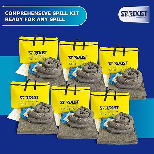 Miniatura 2 de STARDUST Spill Products Kit universal para derrames aprobado por la OSHA respuesta rápida paquete de 6 bolsa de lona amarilla, (15) almohadillas