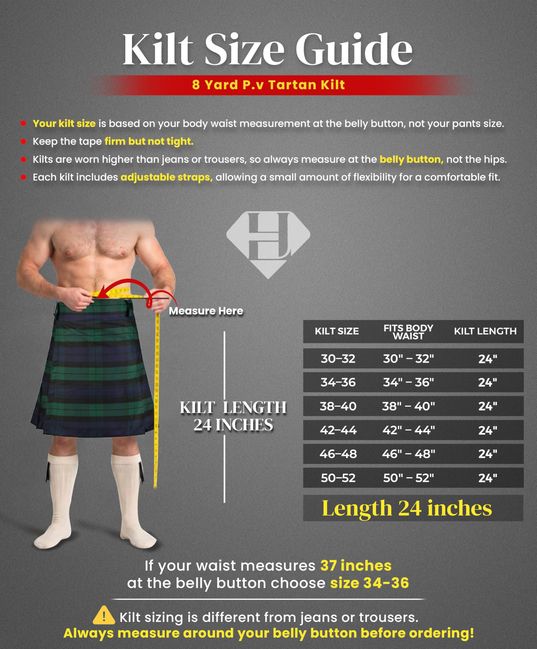 Highland Redstone - Kilt scozzese da uomo, scozzese scozzese P.V, 8 Yard Kilt (nazionale scozzese, 38-40)
