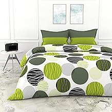 LORETO - A QUALITY LINEN BRAND 100% Cotton King Size Bedsheet with 2 Pillow Covers - Green and Grey Black Circle, Soft & Breathable 144 TC Fabric, Perfect for King Beds