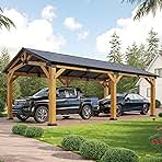 Jocisland 12x24x9.5 FT Cedar Wood Hardtop Carport with Steel Roof, Waterproof Outdoor Gazebo Pavilion, Heavy-Duty Snow & Wind Resistant Canopy for Patio, Driveway, Garden