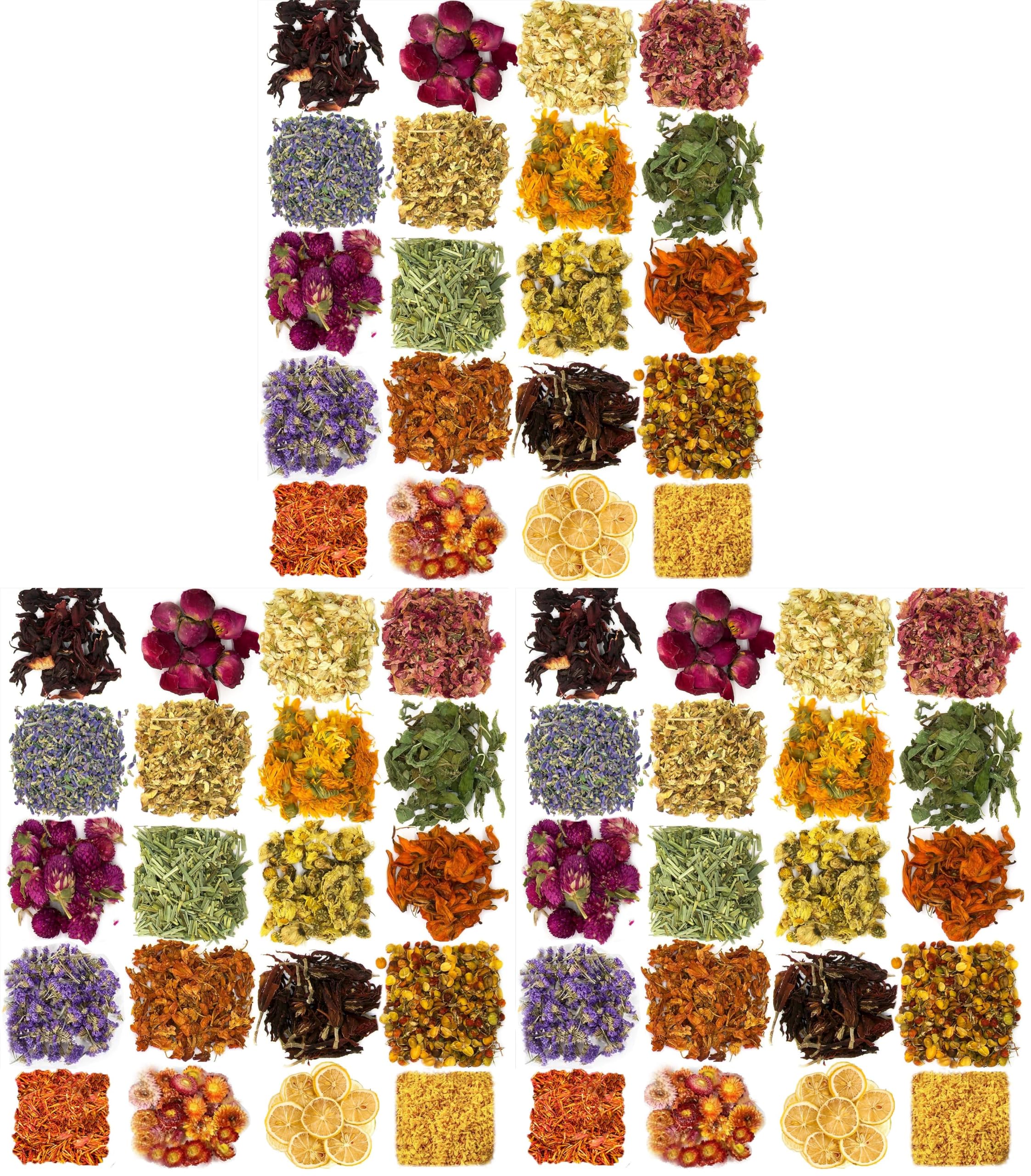 60 Paquets d'espèces de Fleurs pour Le Savon Fleurs séchées Pétales séchés Herbes Kit Lavande Rose Lily Jasmin N'oublie Pas pour Bricolage Artisanat Résine Bain Bombes Savon Bougie Faire.