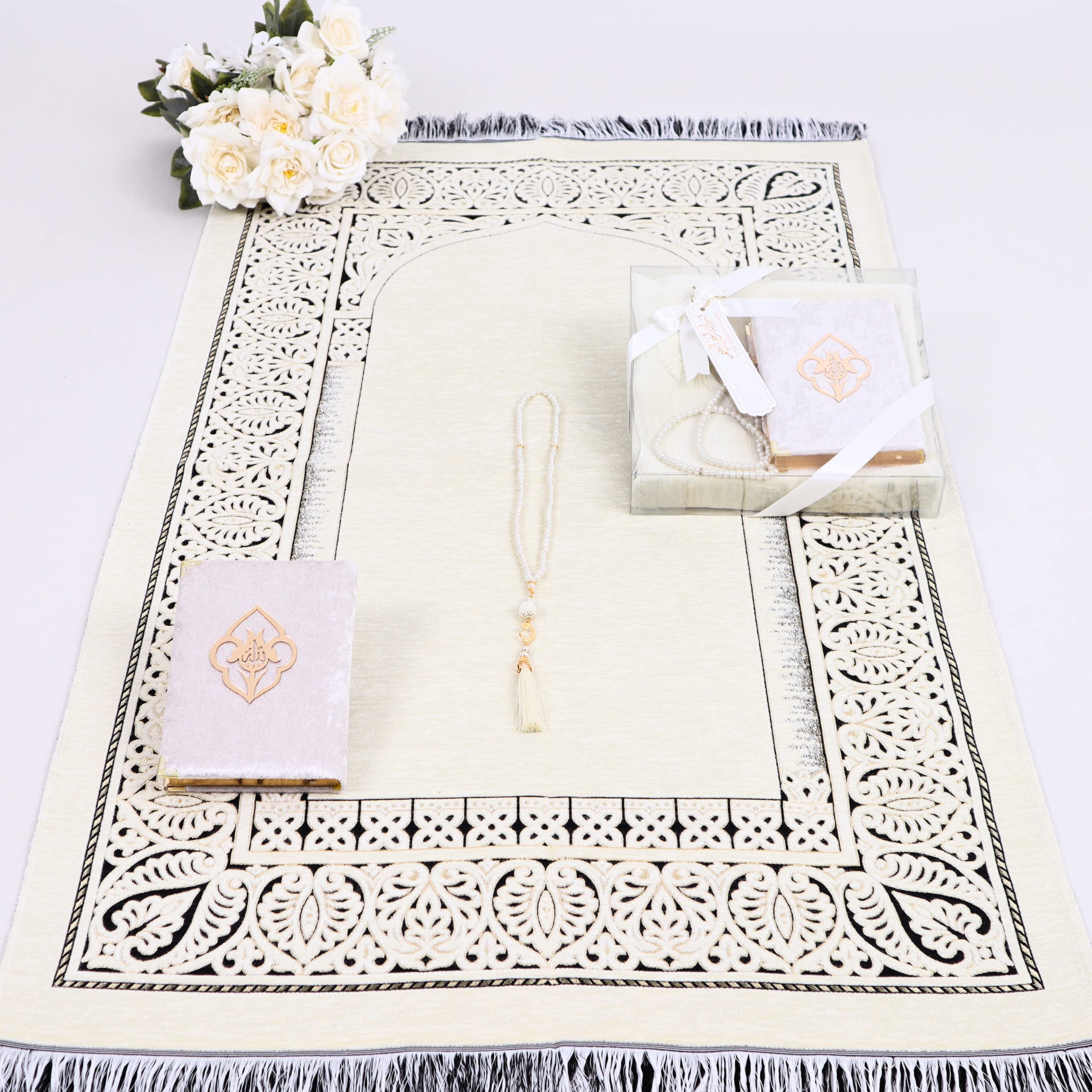 IEF Personalized Prayer Rug Quran Prayer Beads Islamic Gift Set, Ramadan Eid Wedding Birthday Mother's Day Father's Day Anniversary Day Gifts