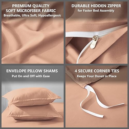 Miniatura 5 de ALAZURIA - Juego de funda de edredón de 3 piezas 100% microfibra prelavada, ultra suave, transpirable, hipoalergénica con cierre de cremallera (1