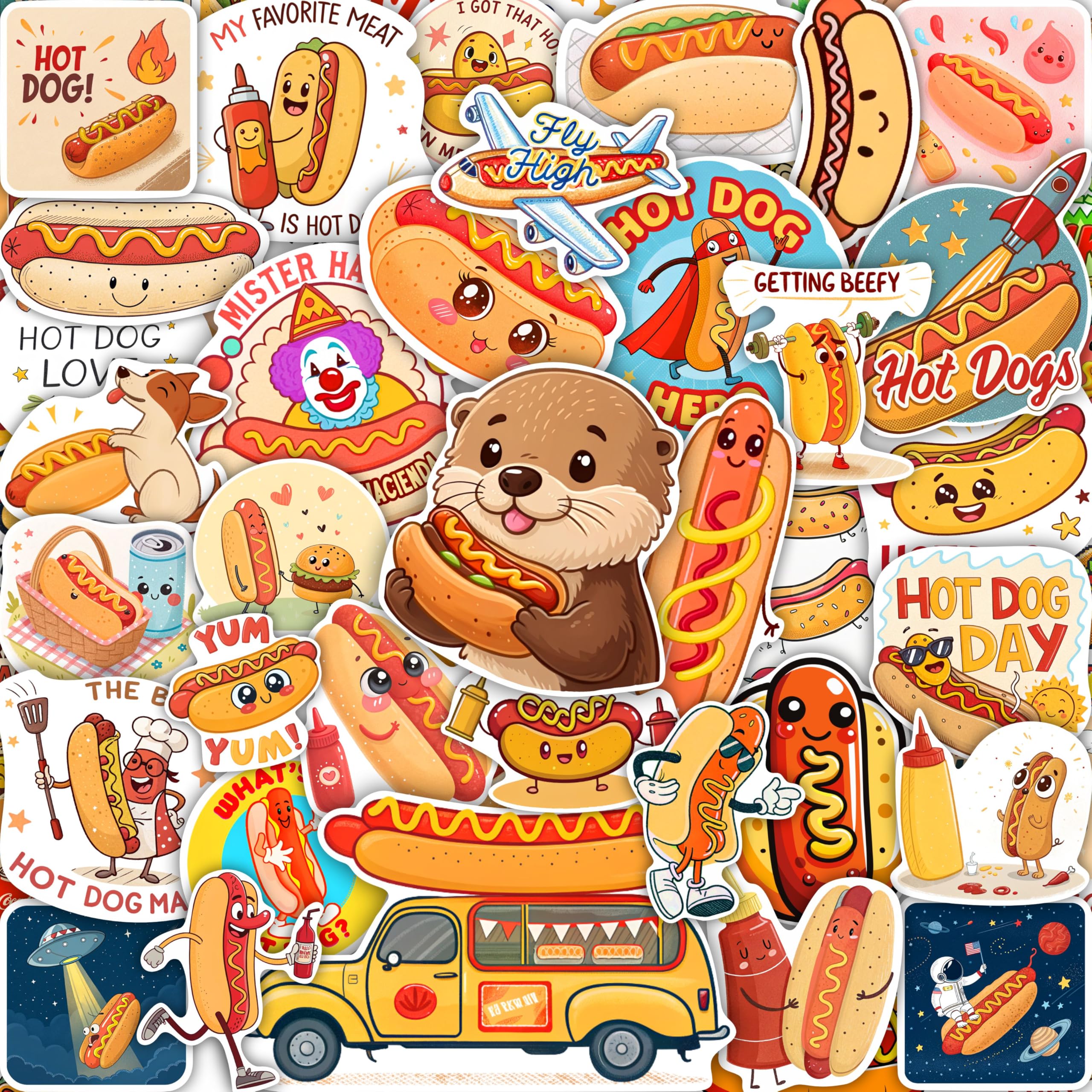 100Pcs Hot Dog Stickers Funny for Water Bottle - Hot Dog Party Decorations, Favors - Food Stickers - Gift for Women & Men โ image 1