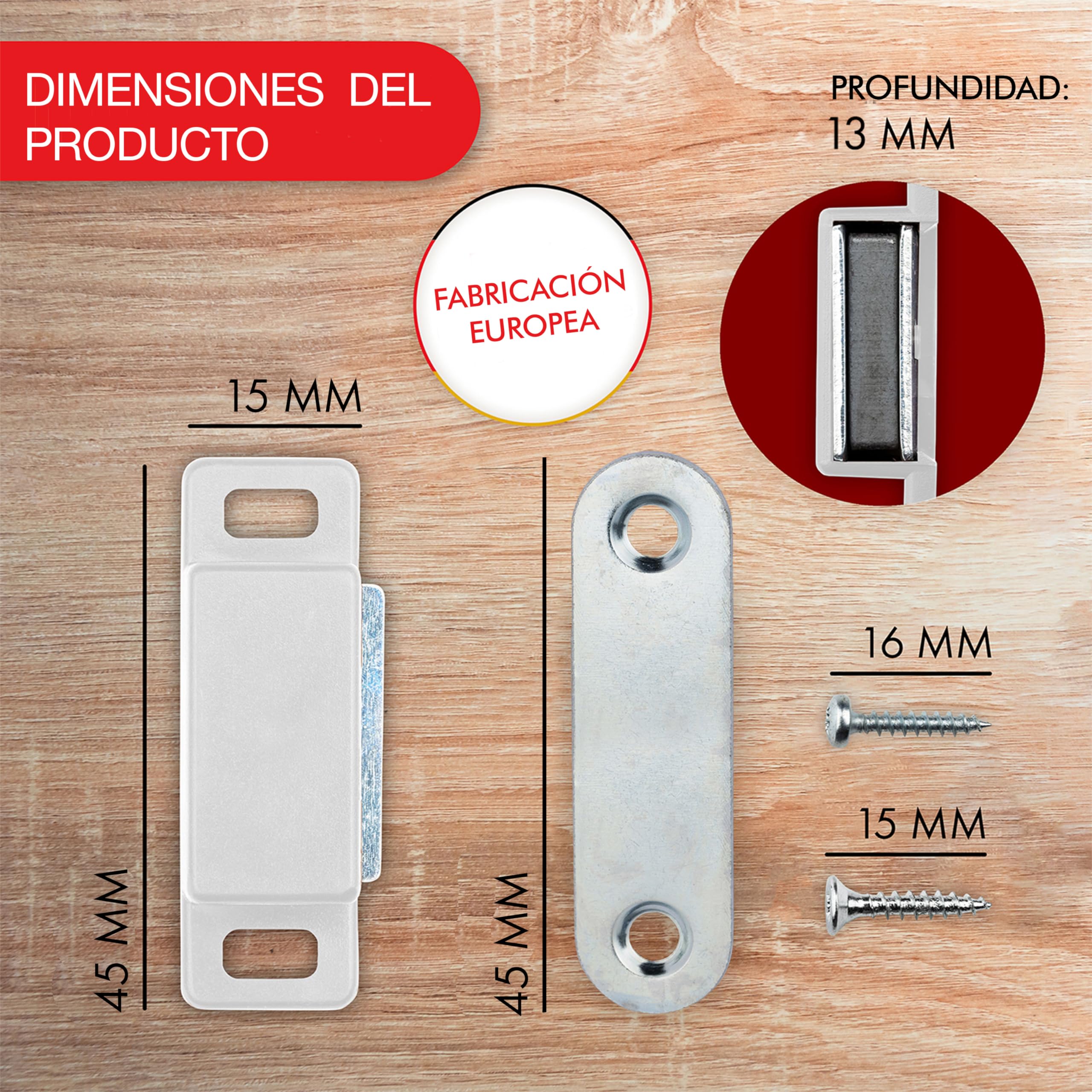 LouMaxx Cierre magnético fuerte, juego de 8 unidades, color blanco, para puertas de armarios y muebles con fuerza de sujeción de 4 kg, cierre magnético, incluye material de montaje
