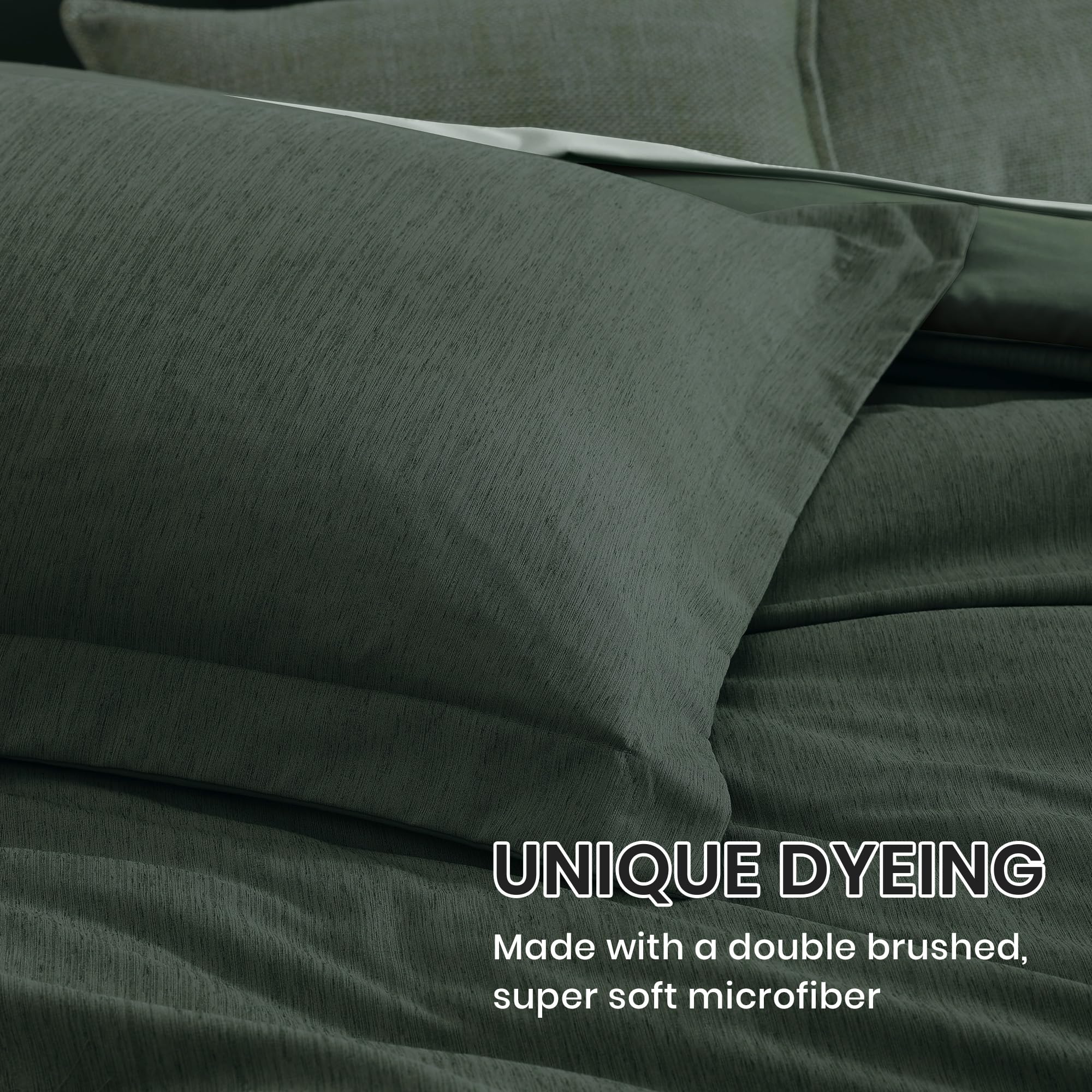 Monbix Queen Comforter Set - 7 Pieces Cationic Dyeing Olive Green Bed in a Bag Queen Bedding Sets with Comforter, Sheets, Pillowcases & Shams, Reversible Bedding Comforters Sets: Deep Forest 7Piece-Full(80”X90'')
